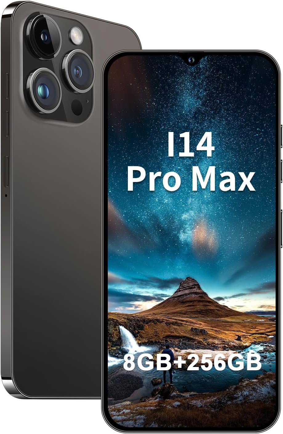 Unlocked Android Phone I14ProMax Smartphone 8GB+256GB Cell Phone 13MP+50MP Camera Pixels 6800mAh Battery for Extended Standby 6.8-inch HD Screen Mobile Phone 5G Dual SIM Card Capability (Black)