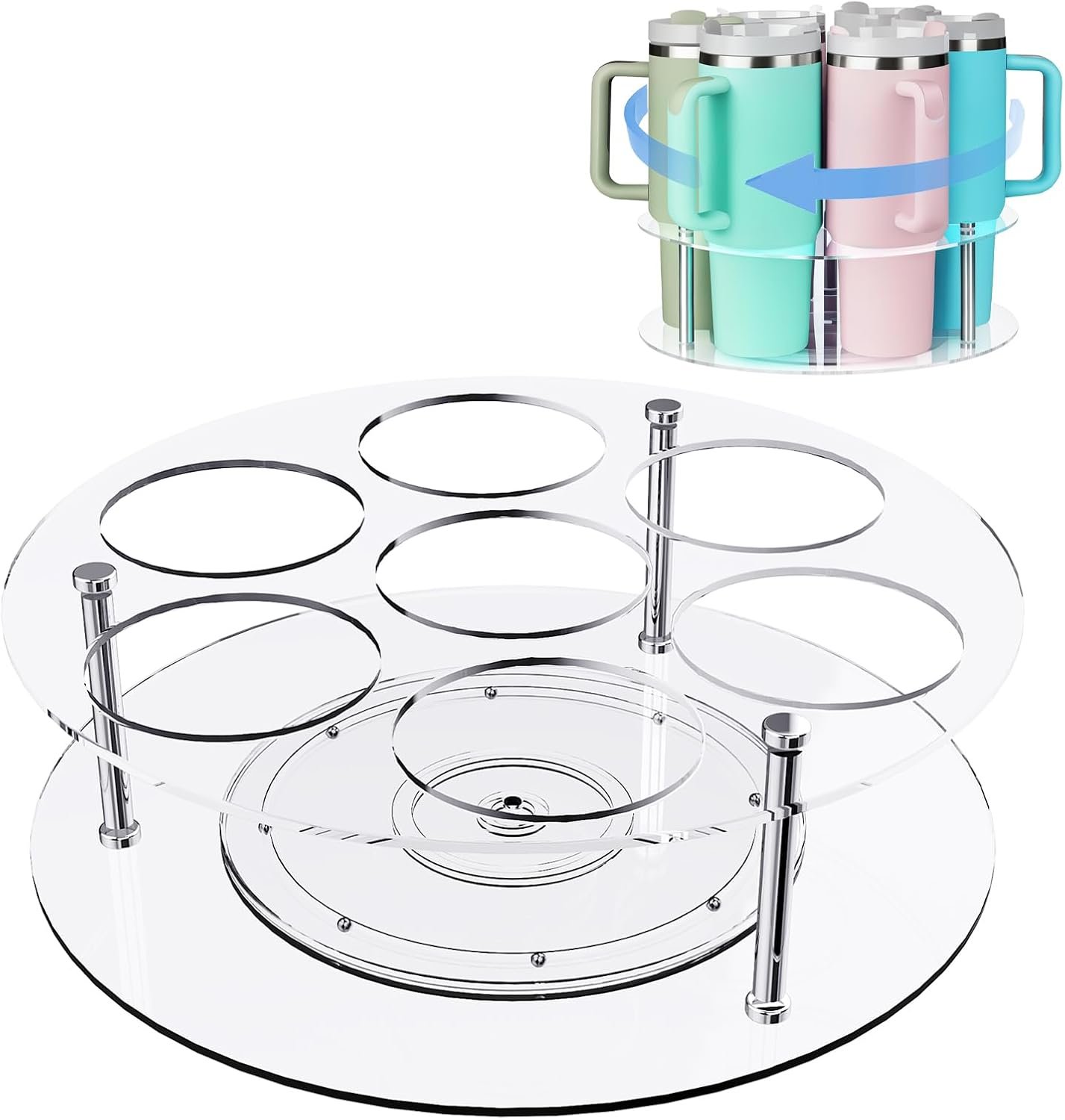 Water Bottle Organizer for Stanley 40 oz Tumbler with Handle, Rotatable Stanley Cup Holder Organizer, 7 Slots Acrylic Tumbler Organizer Holder, Kitchen Organizers and Storage, Stanley Cup Accessories