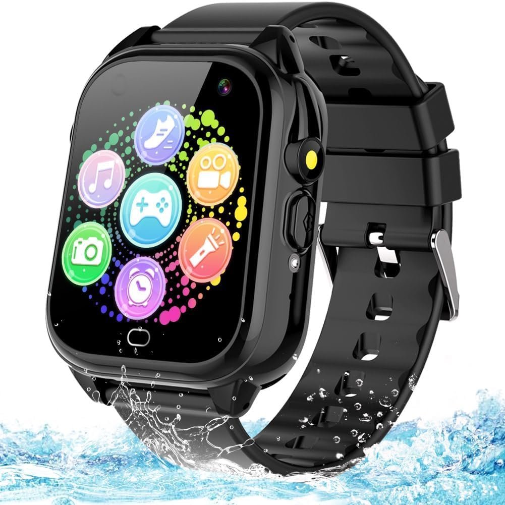Waterproof Kids Smart Watch for 3-12 Years Old Boys Girls Toys with 26 Game Video Camera Pedometer Music Player Alarm Clock Calculator 1.44” HD Touchscreen Educational Toys Birthdays Gifts