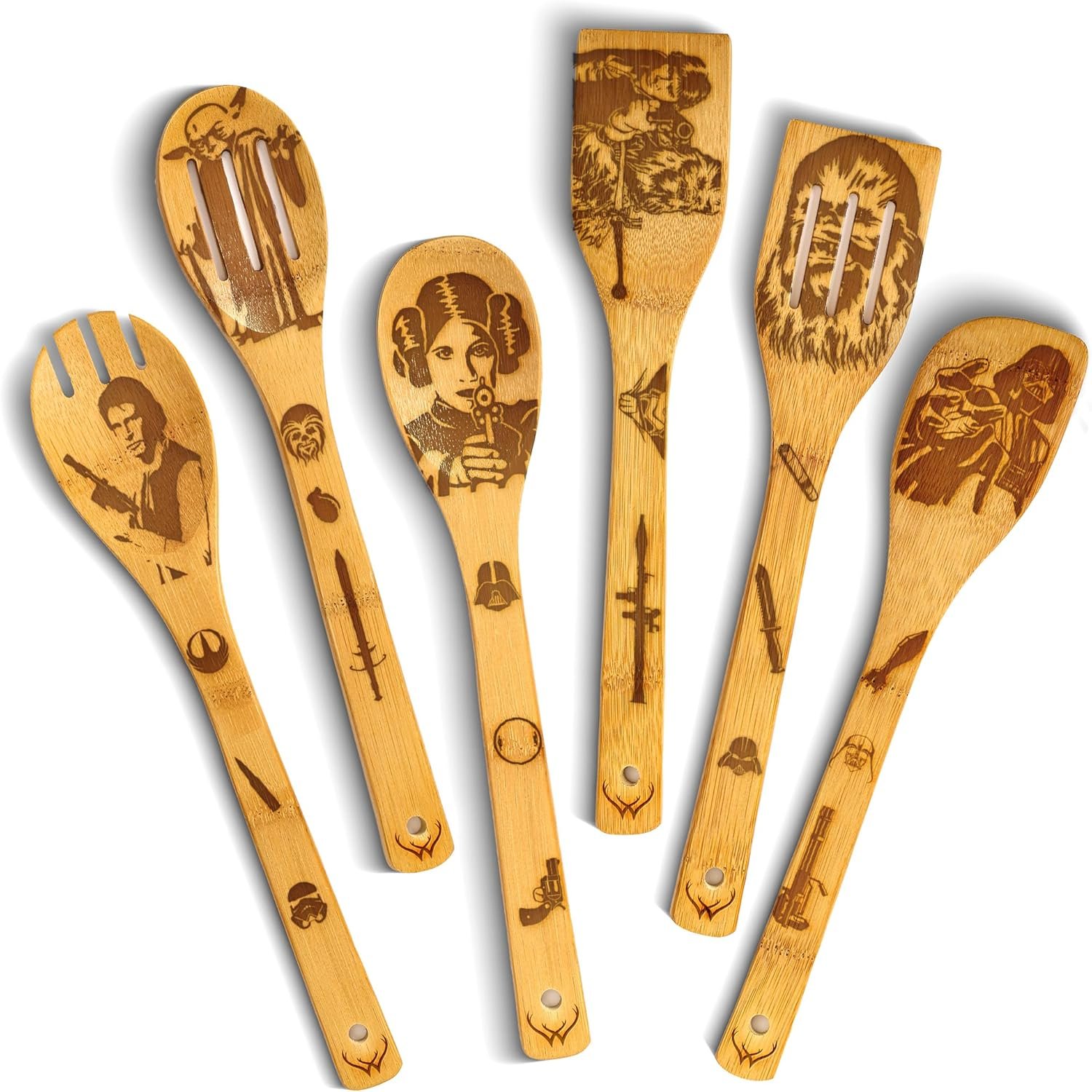 Woodlands-USA Star War Gifts for Kitchen – Starwars Gifts Wooden Spoons For Cooking – Bamboo Utensils Set – Star War Kitchen Accessories With Star War Spatula – Perfect Star War Cooking Accessories