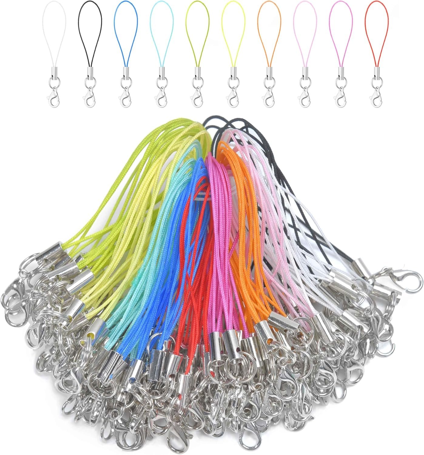 100Pcs Phone Charms Strap with Lobster Clasp,Lanyard Strap Cell Phone Charm Strap for Keychain Clasps USB Drive DIY Jewelry Mobile Accessories Charms