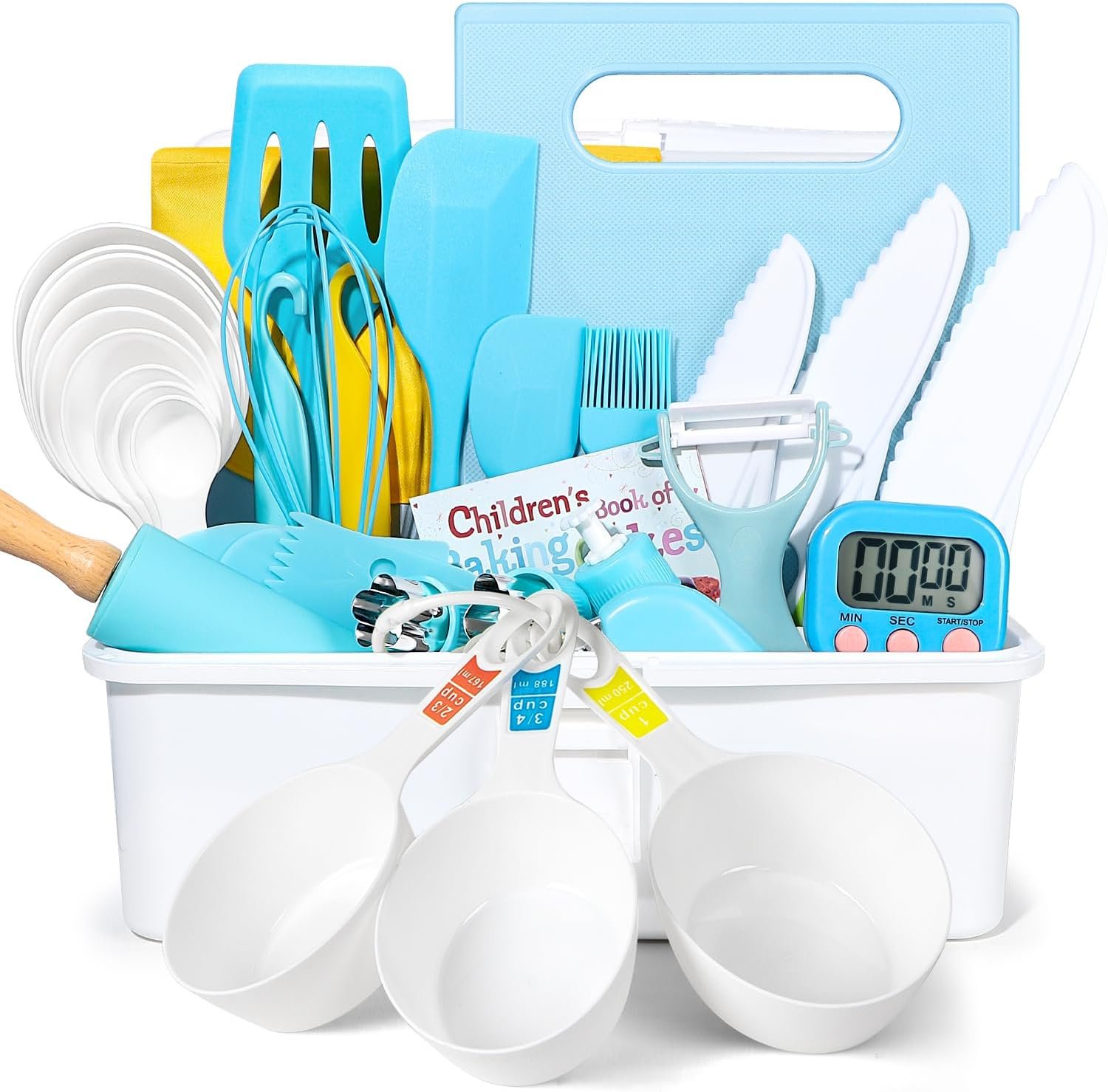 37PCS Kids Cooking Sets Real, Kids Cooking and Baking Gift Set with Storage Case Timer Kid Safe Knives Cutting Board, Toddler Real Kitchen Accessories, Birthday Gifts for Girls Boys Age 3 – 8
