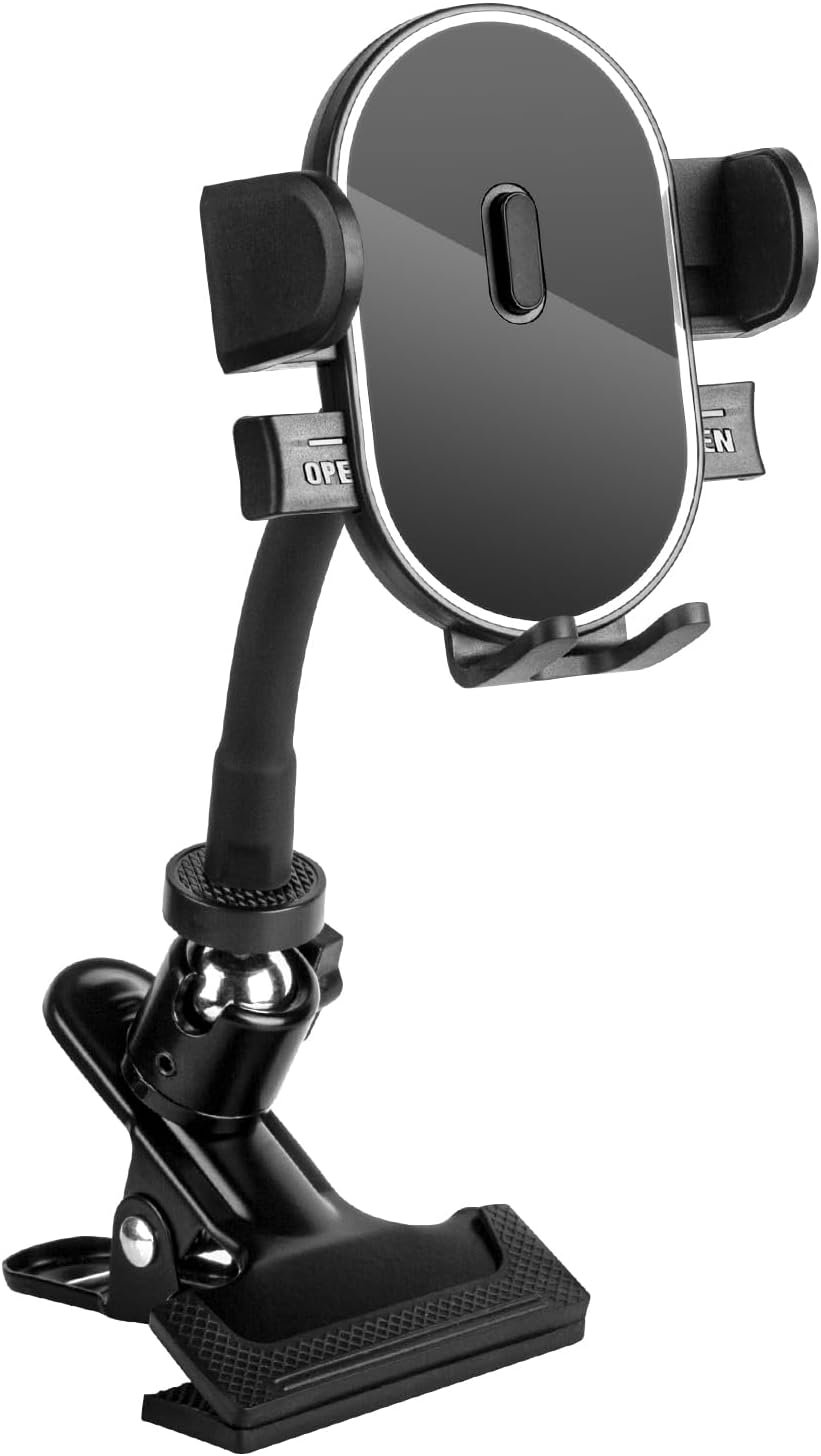 Clip Phone Holder for Desk,Table,Desktop Baffle,Flat Surface,Strong Pipe,Pole,Music Stand,with 360°Adjustable Gooseneck Arm Phone Clamp Mount, Compatible with All 4-7” Cell Phone