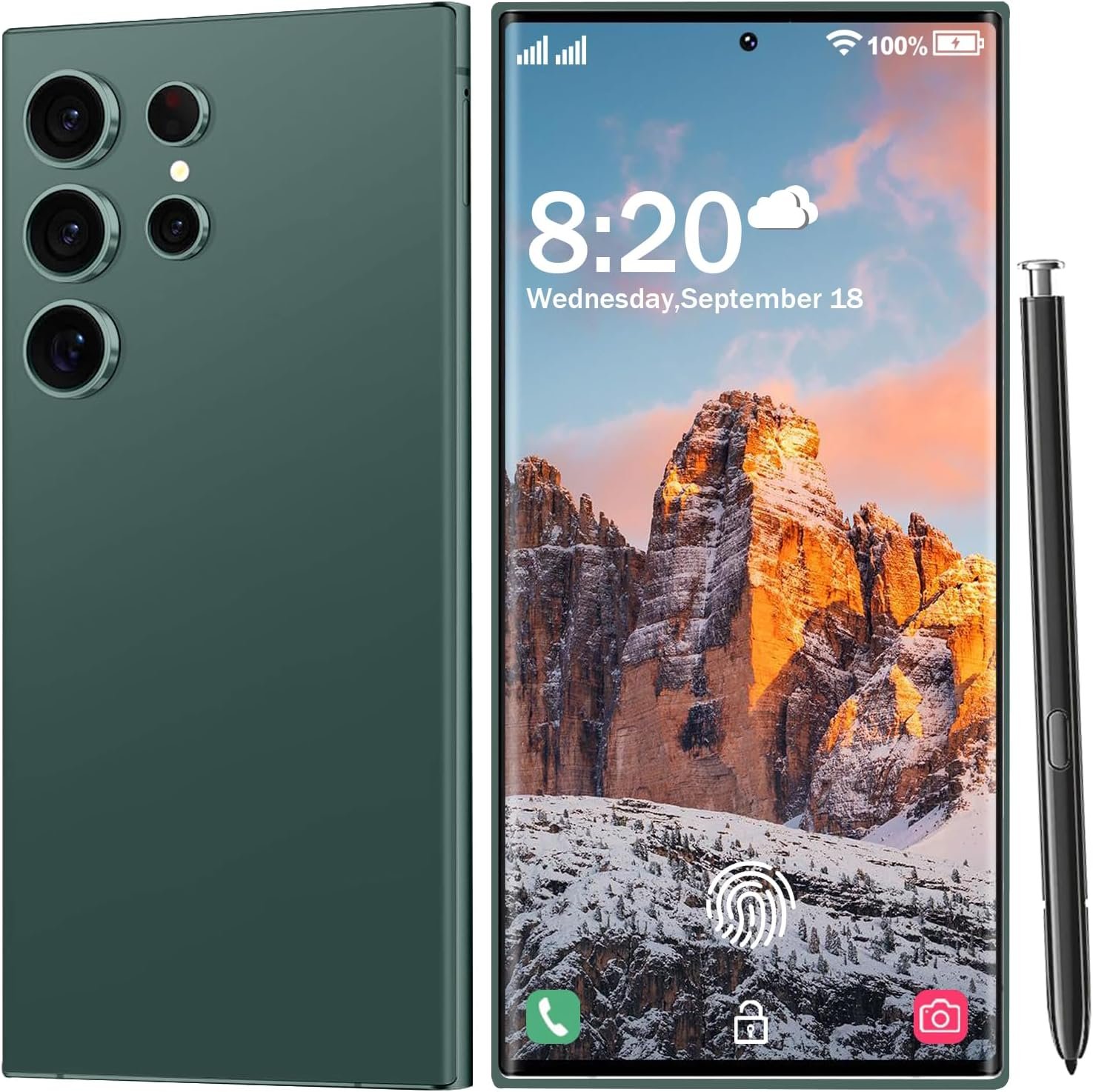 I24 Ultra 5G Unlocked Phones,8+256GB Android13 Smartphone Battery 6800mAh 6.8″ HD Screen Unlocked Cell Phone,48MP+108MP Camera/Built in Pen/Dual SIM/Fingerprint Lock/Face (Green)
