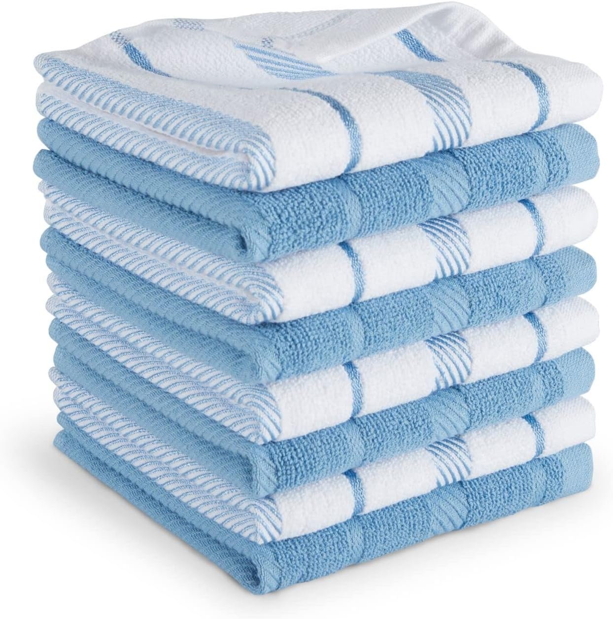 KitchenAid Albany Dishcloth 8 Pack Set, Blue Velvet/White, 12″x12″