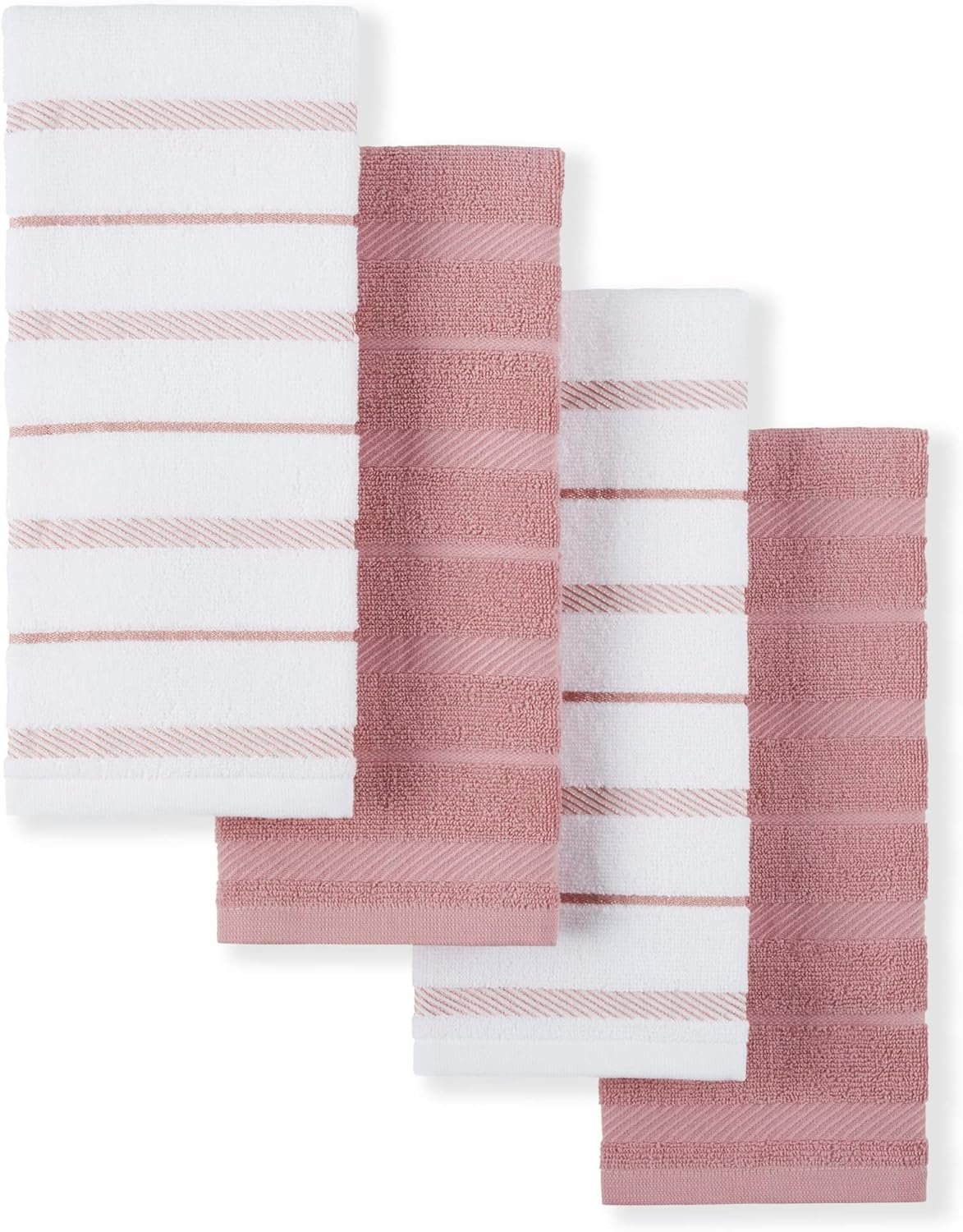 KitchenAid Albany Kitchen Towel 4-Pack Set, Dried Rose/White, 16″x26″