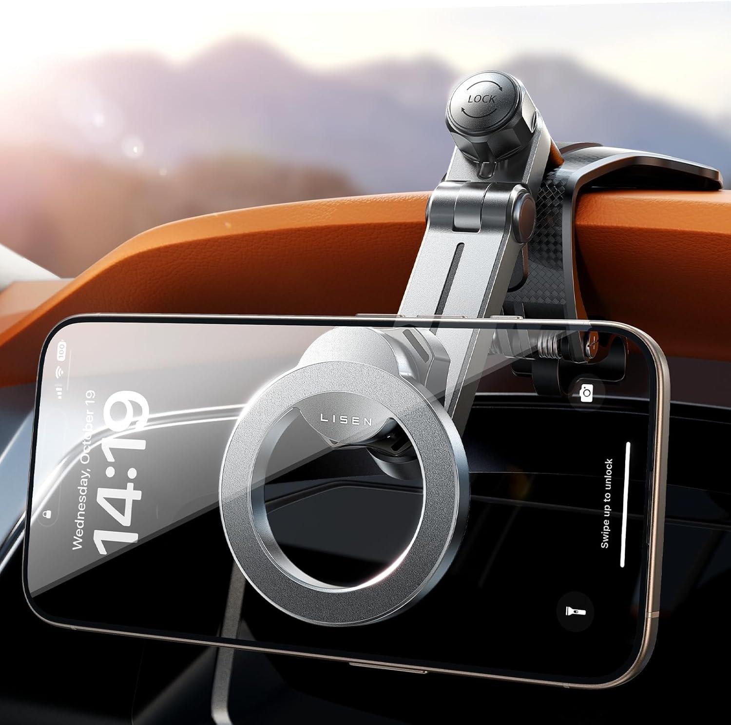 LISEN for Magsafe 360 Degree Car Phone Holder, Dashboard Cell Phone Holder for Driving Navigation, Magnetic Phone Holder for Car, Clip Cell Phone Holders for Your Car Rearview Mirror, for iPhone 16 15