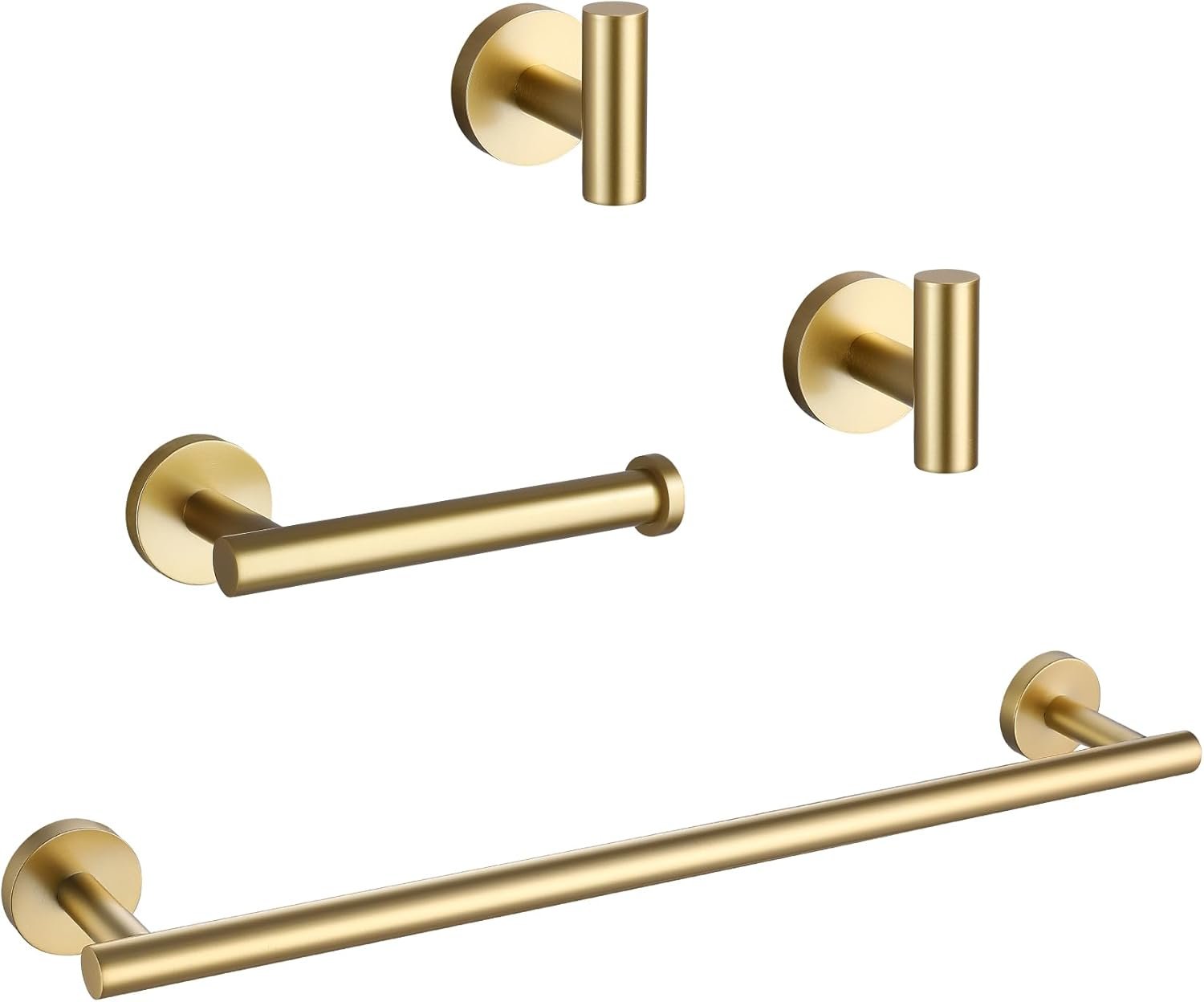 Lairuier 4-Piece Bathroom Hardware Set, Bathroom Accessories Set Stainless Steel Black Wall Mounted- 20”Towel Bar,Toilet Paper Holders and 2 Robe Hooks Brushed Gold