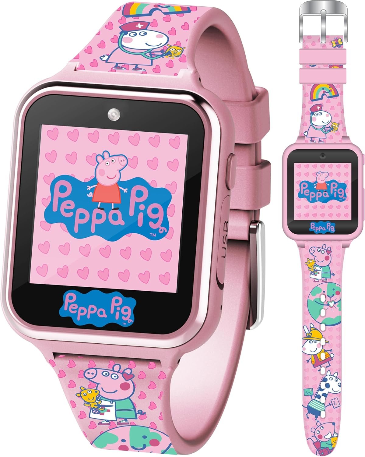 Peppa Pig Kids Interactive Smart Watch with Touchscreen, Camera, Games, Pedometer, Alarm & More – Fun Learning Digital Watch for Girls & Boys – Peppa Pig-Themed Silicone Strap – Fits Wrists 5.5”-8”