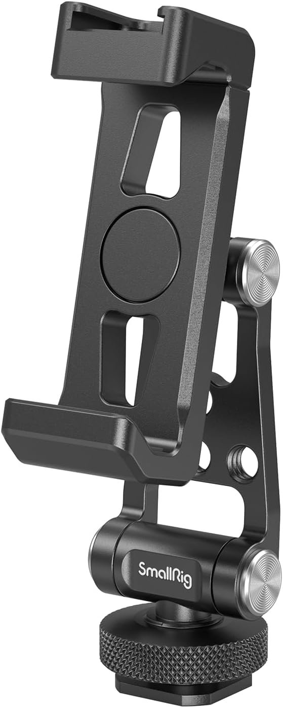 SMALLRIG Metal Phone Support with Cold Shoe Mount, Universal Cell Phone Mount Adapter Support Free Adjustment Joints, Phone Tripod Mount for iPhone 15 14, for Samsung Galaxy etc. – 4382