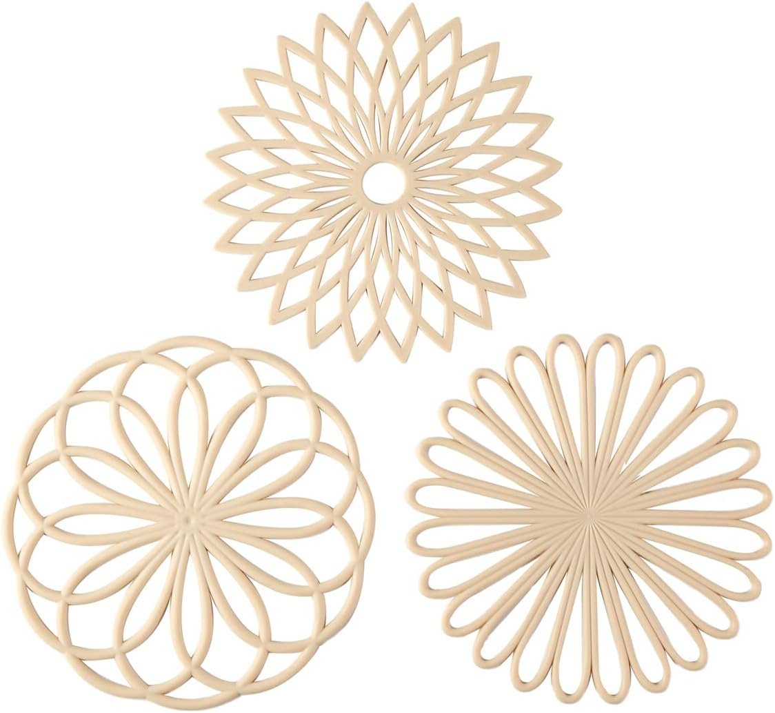 Set of 3 Silicone Trivet Mat – Table & Countertop Hot Pads – Non-Slip & Heat Resistant Modern Kitchen Pads for Pots & Pans, Beige