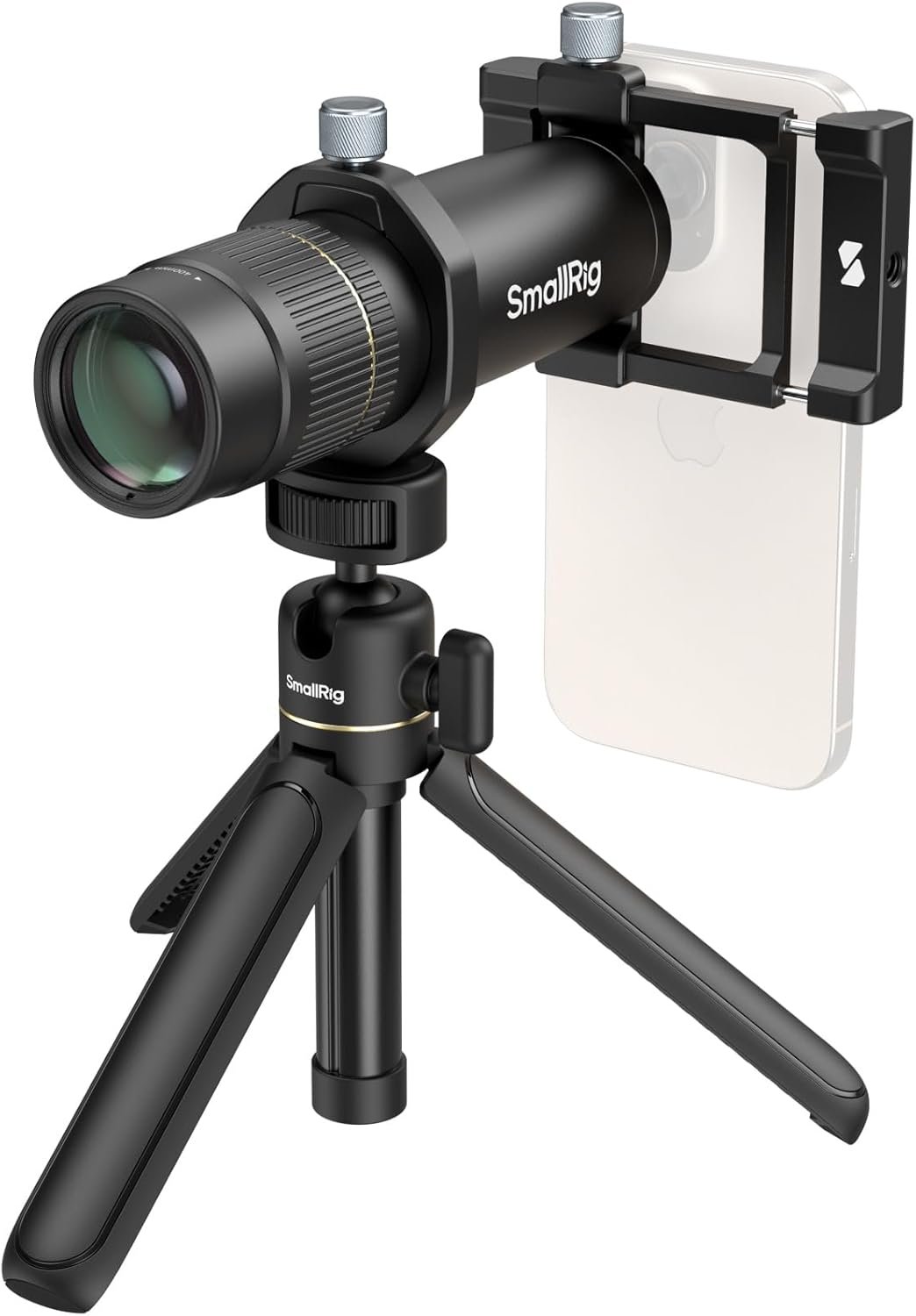 SmallRig 8X Telephoto Lens for Mobile Phone (T-Mount), w Tripod + Aluminium 8X Optical Zoom HD Telephoto Lens + Lens Clamp + Tripod Adapter + Lens Caps + Storage Bag, Support Hand-held Spot Shooting