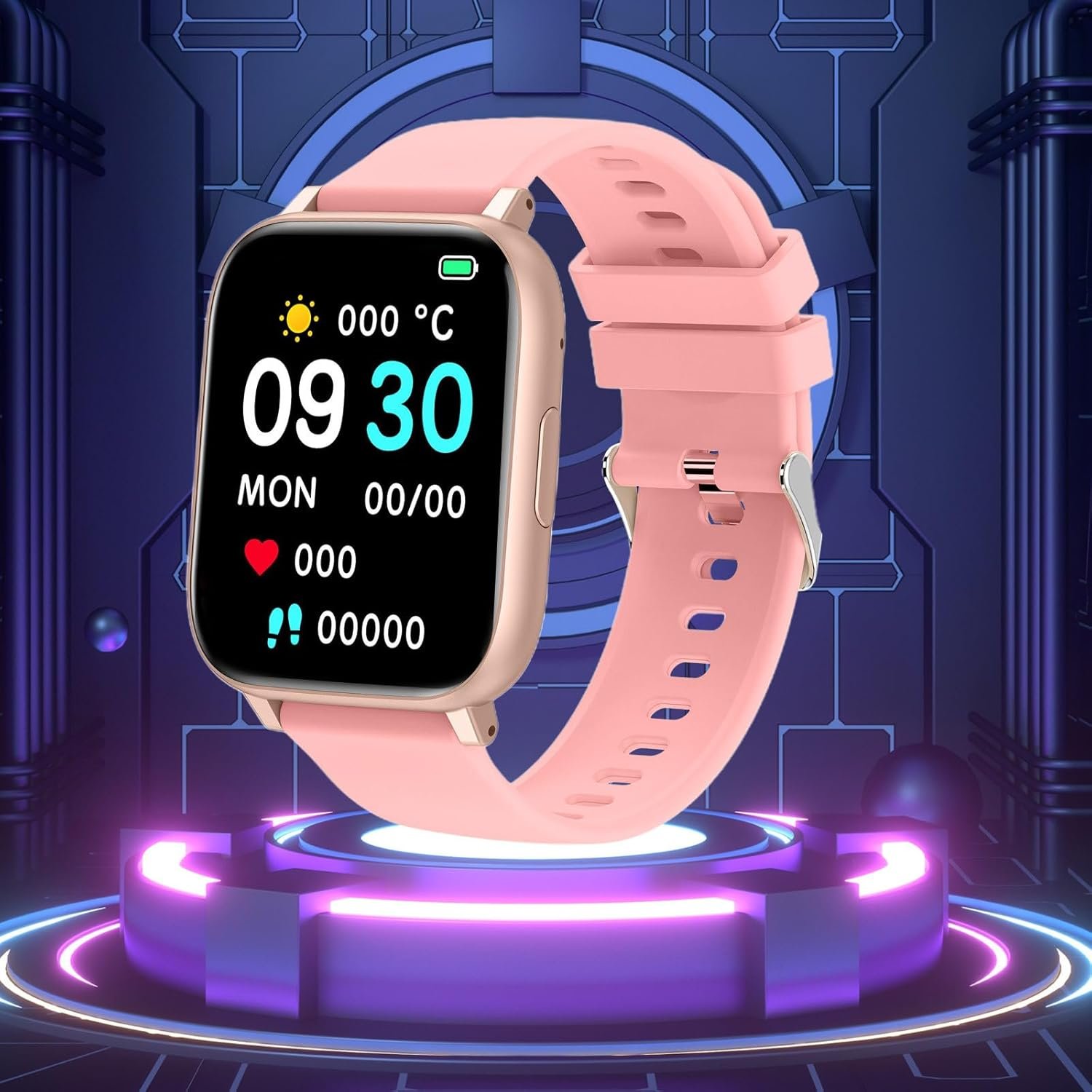 Smart Watch, 1.77″” Watches for Android iOS Men Women IP68 Waterproof Smartwatch, More Sport Modes Fitness Activity Detection, Sleep Monitor Steps Calories Counter, Pink