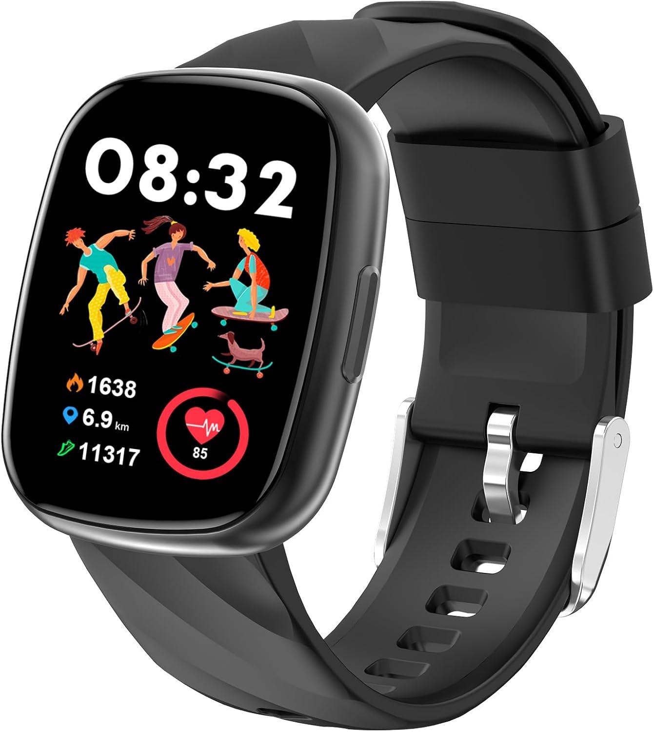 Smart Watch for Kids, Fitness Tracker with Pedometer, 100+ Sport Modes, Heart Rate, Sleep Monitor, Spo2, Calorie Step Counter, Fitness Watch 1.75″HD, Birthday Gifts for Girls Boys Teens 5-16 Black
