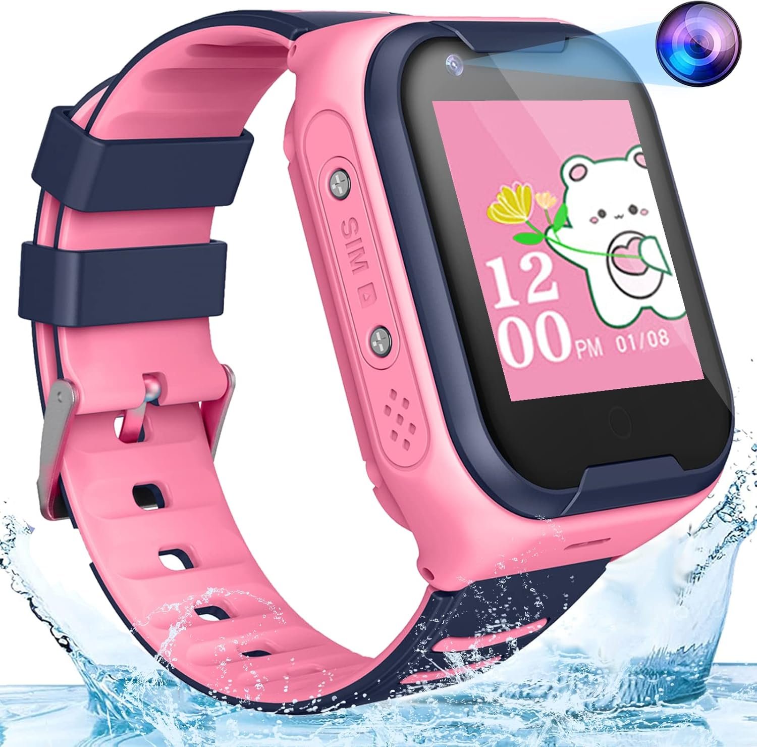 TEZILON 4G Kids GPS Smart Watch Waterproof Video Phone Call Real-time Tracking Smart Watch Camera SOS Emergency Alarm Touch Screen Pedometer Anti-Lost GPS Tracker Watch for Boys Girls Gift(Pink)