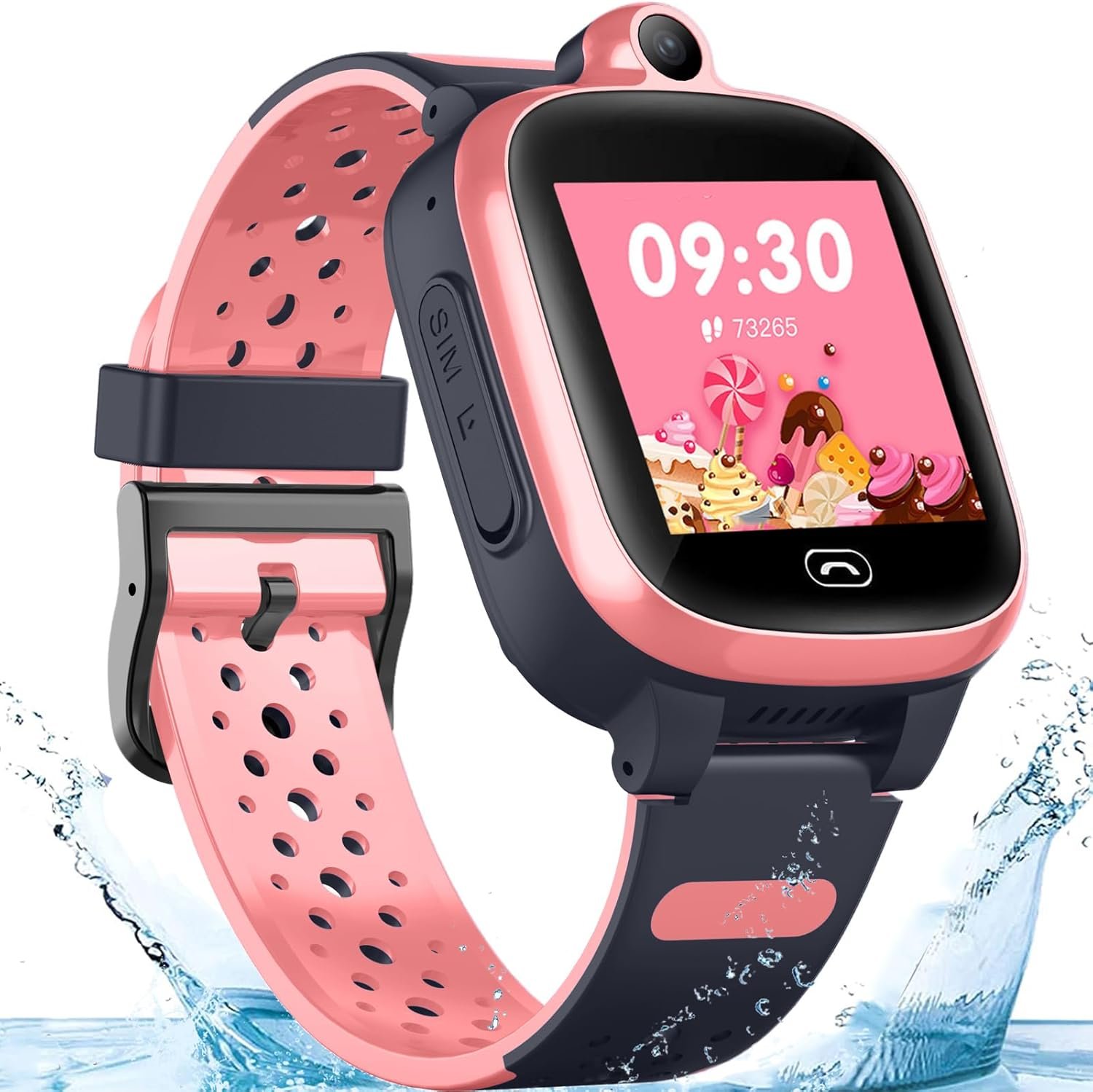 TEZILON Kids 4G GPS Smart Watch Worldwide Real-Time Tracking Phone Video Call Text Waterproof SOS Emergency Alarm Voice Message Camera Geo-Fence Pedometer Anti-Lost GPS Tracker 3-15 Girls Present