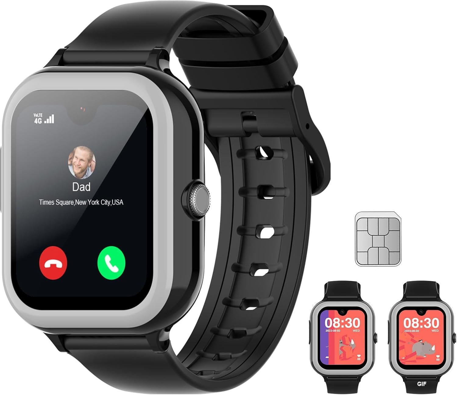 Wonlex 4G GPS Kids Smartwatch with SIM Card, 1.78″ AMOLED Large Touch Screen Smart Watch for Kids, Boys Girls Phone Watch with Video Voice Calls, SOS, Camera, Pedometer, Alarm, Game(Black)