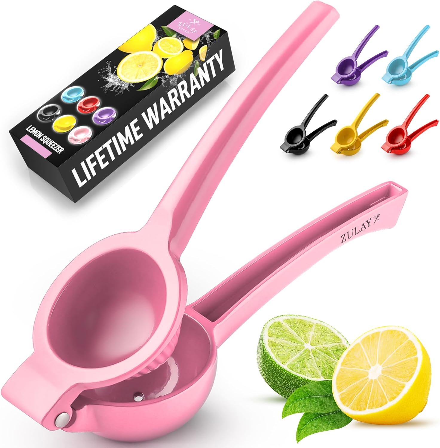 Zulay Premium Quality Metal Lemon Squeezer, Citrus Juicer, Manual Press for Extracting the Most Juice Possible – Pink