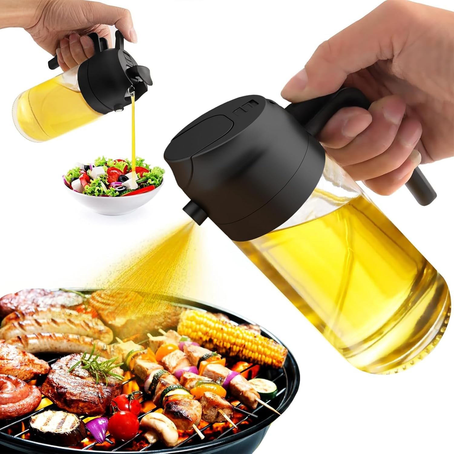 2 in 1 Glass Oil Sprayer & Dispenser, 470ml Glass Olive Oil Sprayer,Cooking Oil Sprayer,Salad,16oz Oil Sprayer for Oil Bottle – Kitchen Gadgets