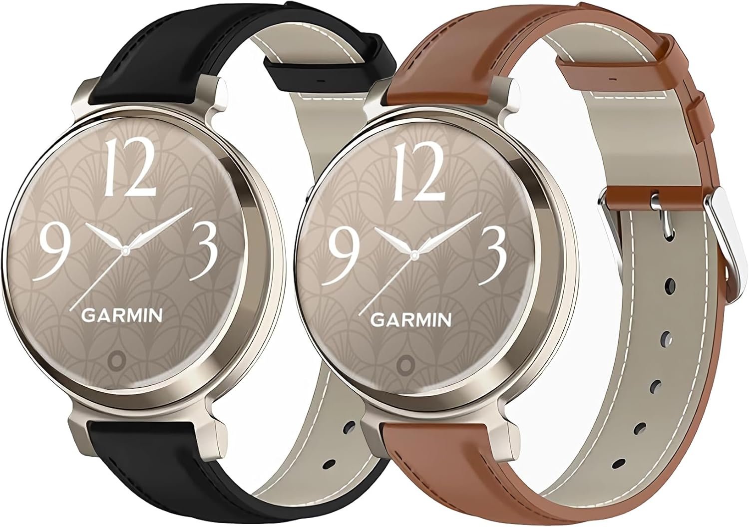 2Pack Leather Band Compatible with Gar-min Lily 2 Watch Bands for Women,14mm Soft Genuine Leather Strap Adjustable Sport Replacement Wristband for Gar-min Lily2 / Lily 2 Classic Smartwatch for Girls Men