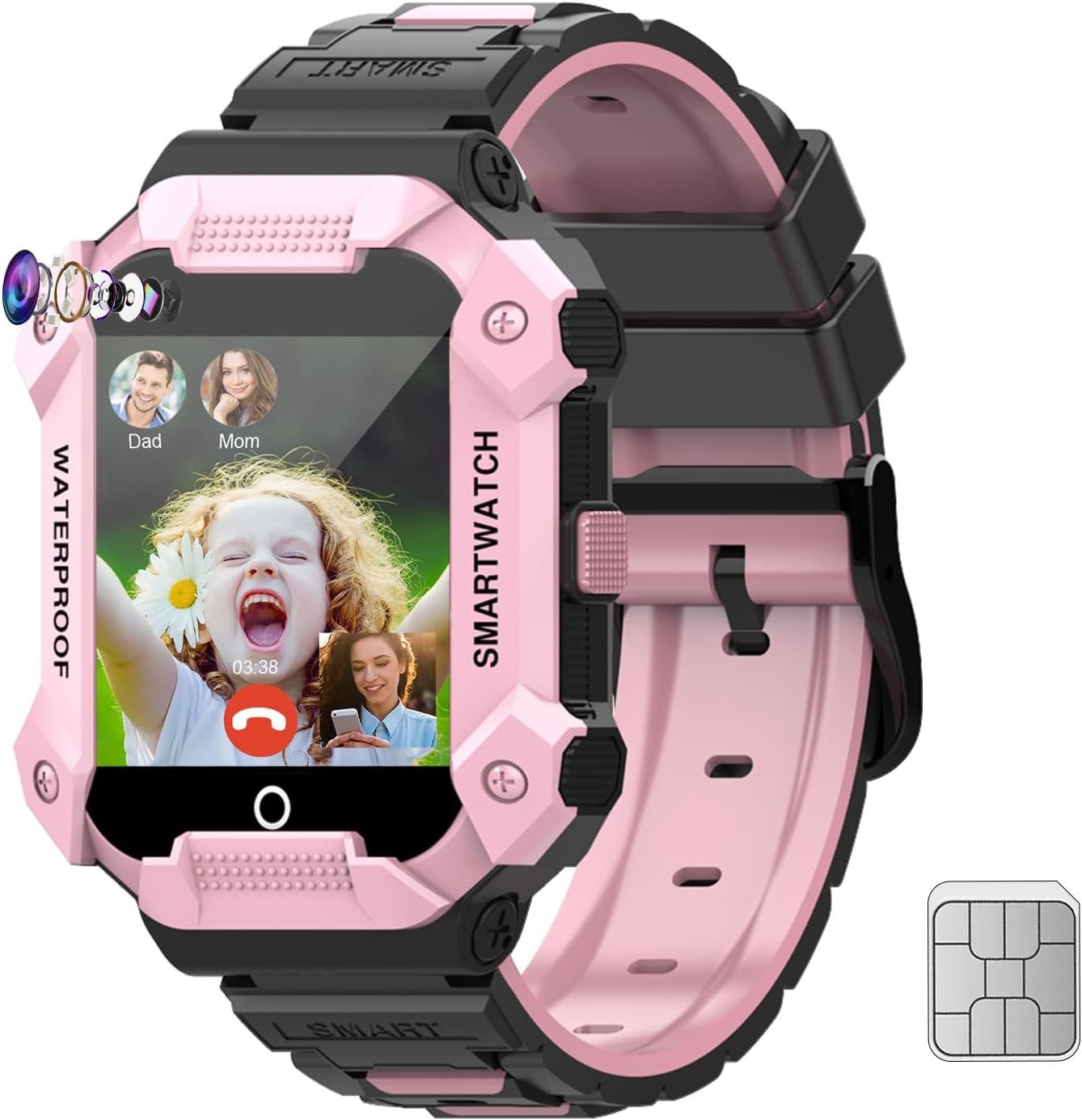 4G GPS Smart Watch for Kids with SIM Card, 1.4″ Touch Screen Kids Smartwatch for Boys Girls Gift, Kids Phone Watch with Video Calls/Voice Chat/Camera/Music/Alarm/SOS/Pedometer(T-Pink)