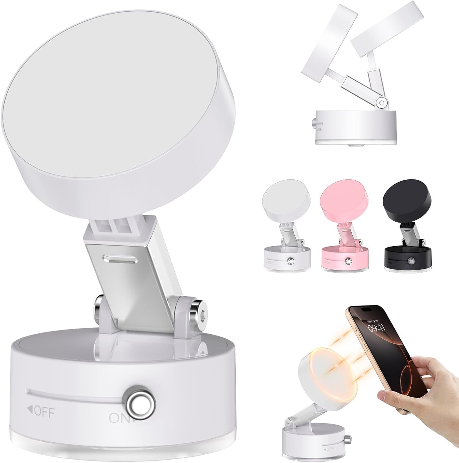 DUEDUE Vacuum Magnetic Suction Phone Holder, 2025 New Magnetic Suction Phone Mount, Foldable Portable Double-Sided Vacuum Magnetic adsorption Adjustable Mobile Phone Holder for All Phones (White)