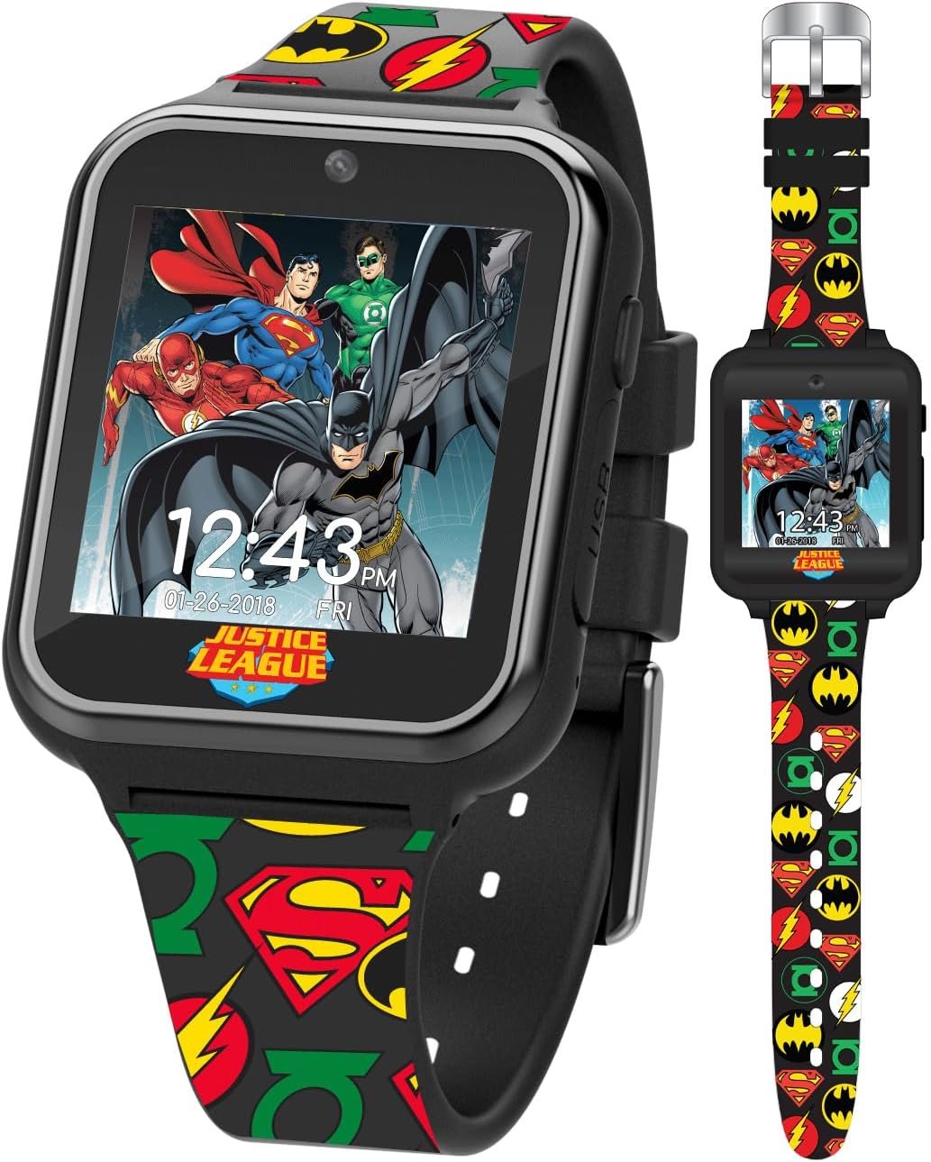 Justice League Kids Interactive Smart Watch with Touchscreen, Camera, Games, Pedometer, Alarm – Fun Learning Digital Watch for Boys & Girls – Superhero-Themed Silicone Strap – Fits Wrists 5.5”-8”