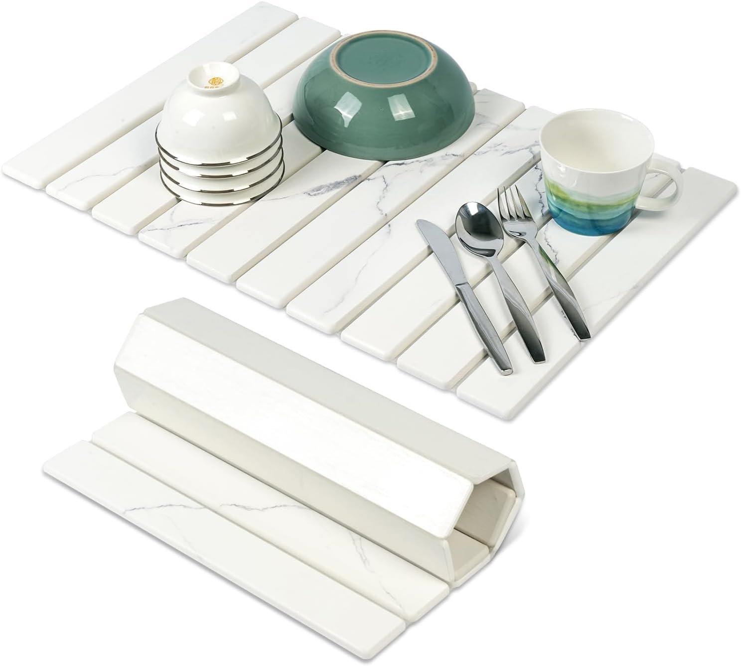 Large Stone Dish Drying Mats for Kitchen Counter – 24″x16″Quick Drying Fast Absorbent Non-Slip kitchen Dish Drying Mats, Friendly Foldable Diatomaceous Earth Mats for Dishes Cups,Match Any Countertop