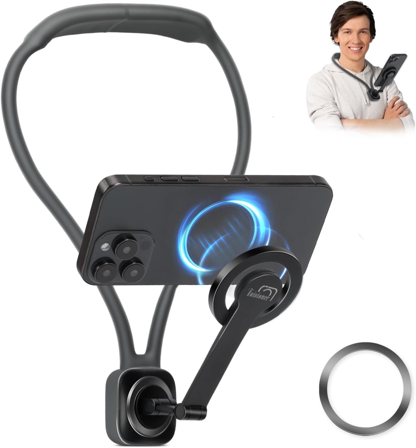 Magnetic Neck Mount for Phones,Neck Cell Phone Holder for Recording POV/Vlog Filming Chest Stand Magsafe Hands Free Compatible with iPhone 16 15 14 13 12 Android Phones