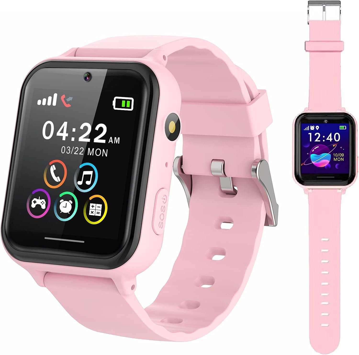 PTHTECHUS Smart Watch for Kids – Boys Girls Smartwatch with 2 Way Phone Need 2G SIM to Call SOS Games Music MP3 Player HD Selfie Camera Calculator Alarm Timer 12/24 Hours for 4-13 Years Old Students