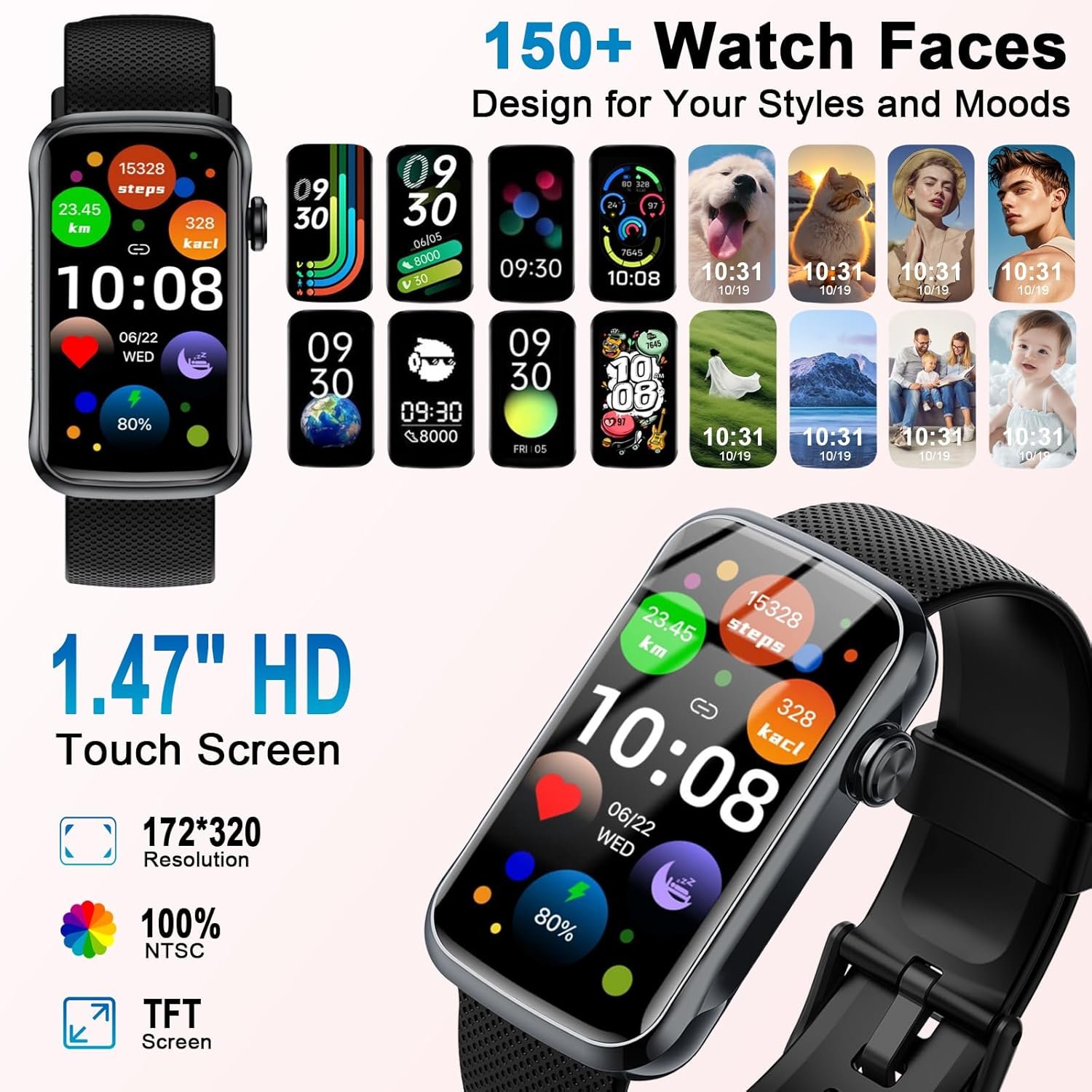 Smart Watch, Smartwatch for Men Women with 24 Sport Modes, IP68 Waterproof Fitness Tracker with 24/7 Heart Rate/Sleep/SpO2 Monitor, Step Tracker, Pedometer, Activity Tracker for Android iOS