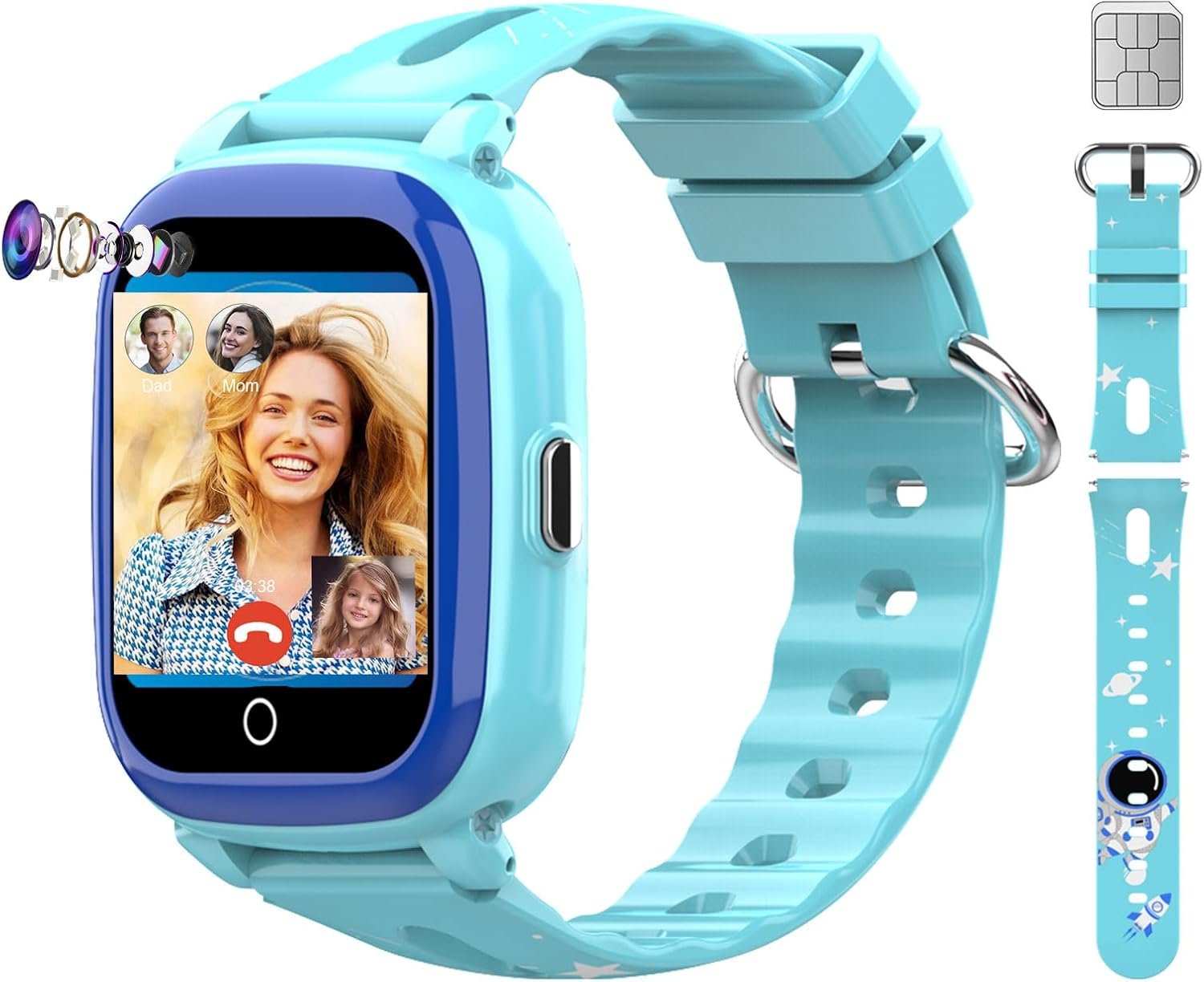 Wonlex 4G Kids Smartwatch GPS Tracking(SIM Card Include), 1.4 Inch Phone Watch for Girls and Boys with SOS, Camera, Video Calling, Music, Pedometer, Birthday Gift for 4-12 Years Old (Blue)