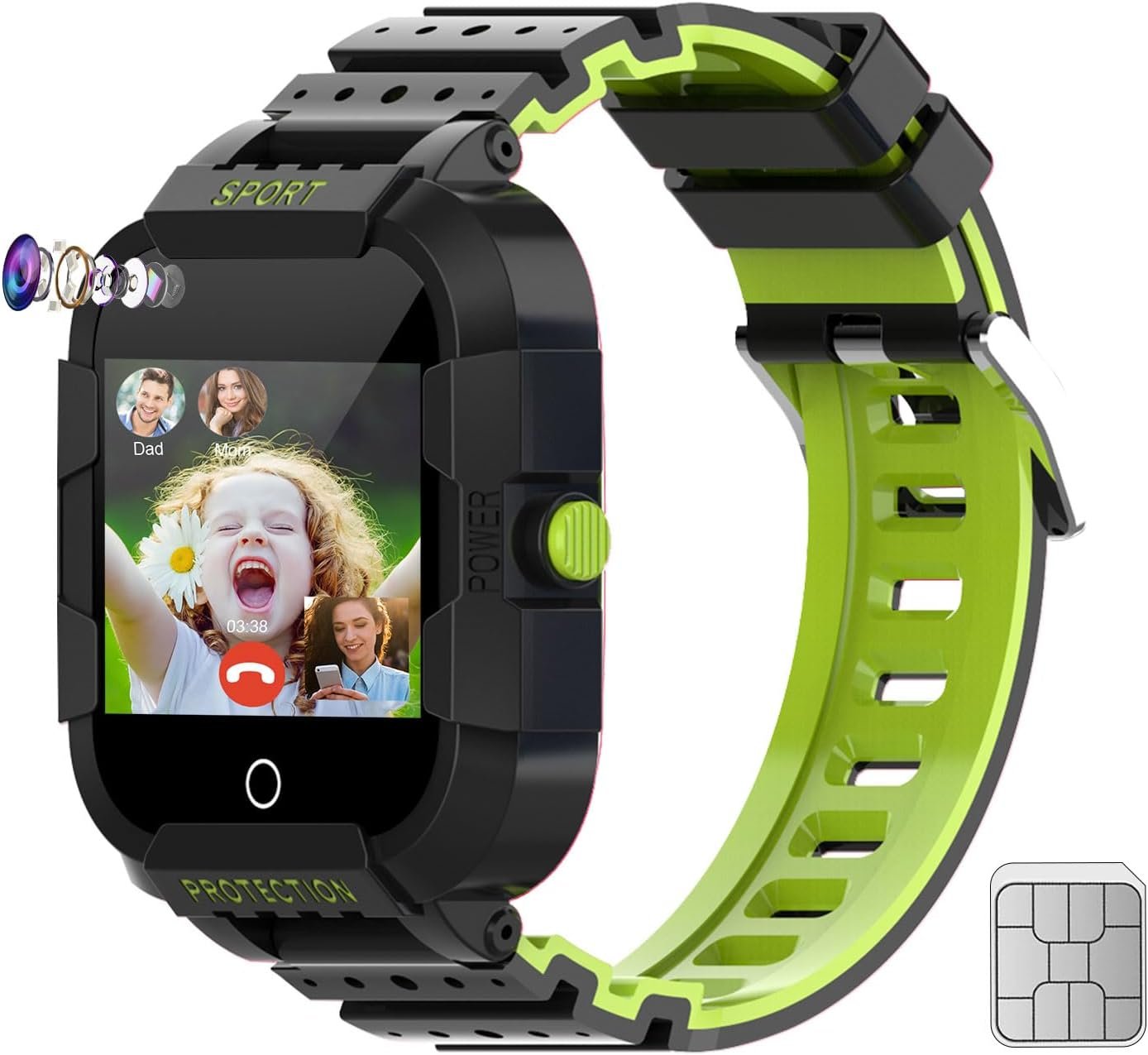 Wonlex 4G Kids Smartwatch with SIM Card, GPS Smart Watch for Children, 1.4″ Touch Screen Phone Watch for Boys Girls with Video Calls, SOS, Pedometer, Alarm, Camera, Music, Whatsapp(Black)