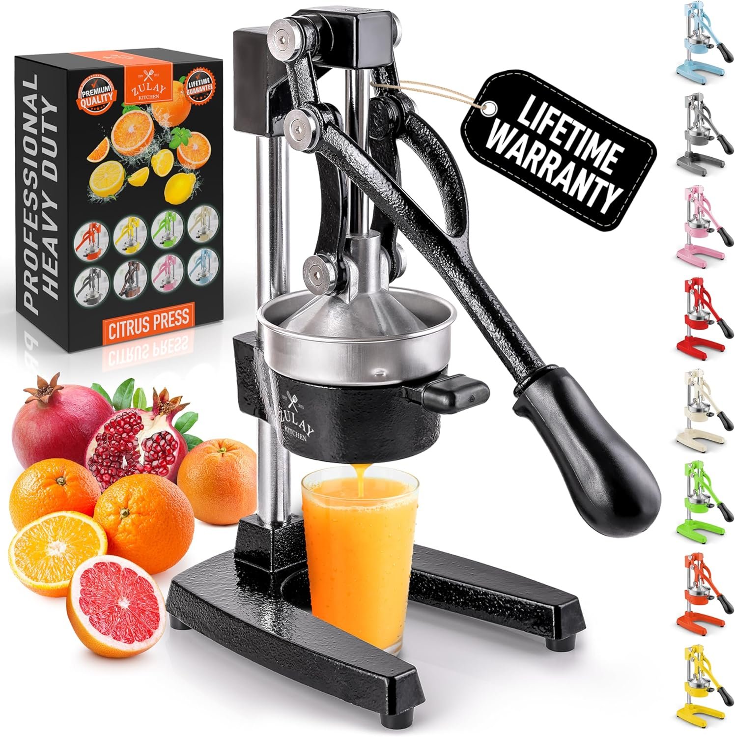 Zulay Kitchen Cast-Iron Orange Juice Squeezer – Heavy-Duty, Easy-to-Clean, Professional Citrus Juicer – Durable Stainless Steel Lemon Squeezer – Sturdy Manual Citrus Press & Orange Squeezer (Black)
