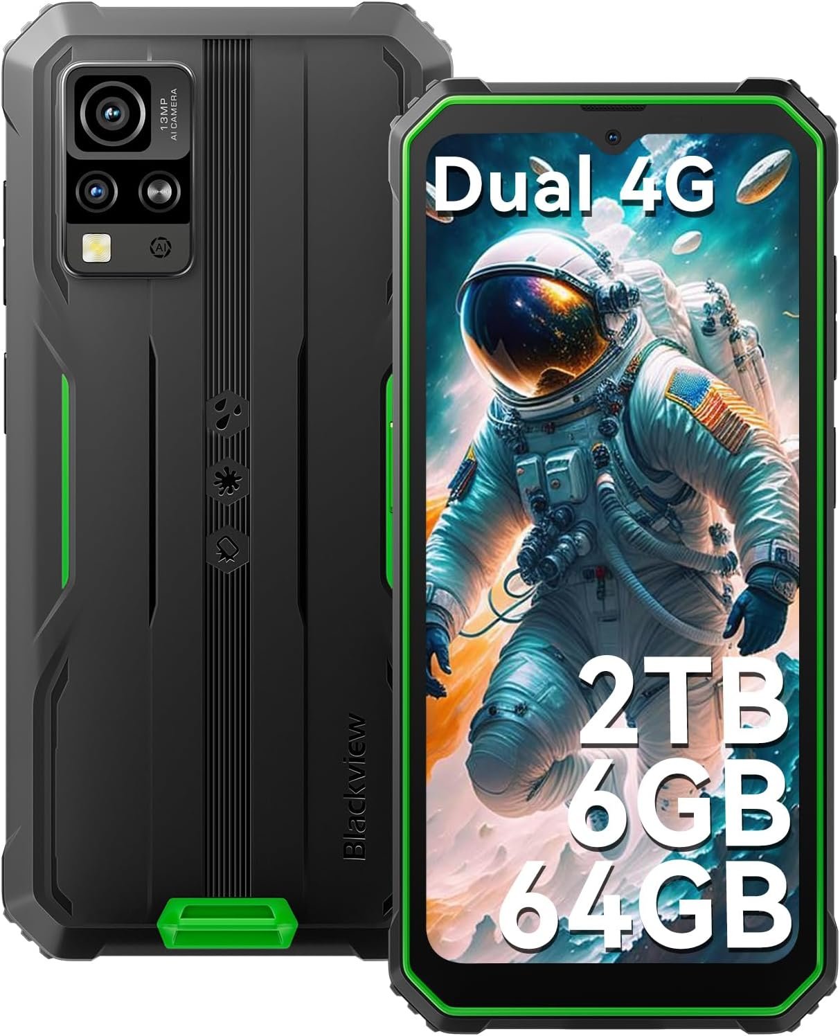 Blackview BV4800 Rugged Phone, Rugged Smartphone Unlocked, 6GB+64GB/SD 2TB Smart Phone Android, 6.56″ HD+ Display, 5180mAh, IP69K Waterproof Phone, Dual 4G T-Mobile ATT, Face ID, Glove Mode, NFC