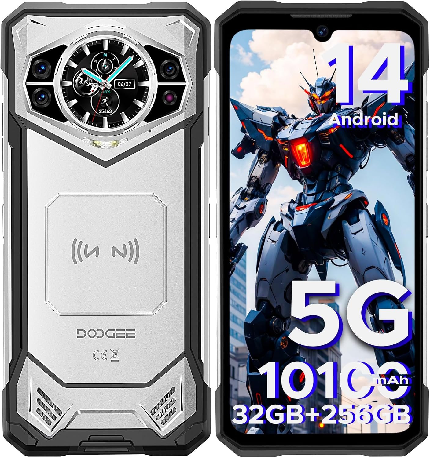 DOOGEE S200 Rugged Smartphone 5G Unlocked, 256GB+32GB Rugged Phone with 1.32″ Rear Screen, 10100mAh Battery, Android 14,100MP+20MP Night Vision Camera, 6.72″, 120Hz, NFC, 5G Dual SIM
