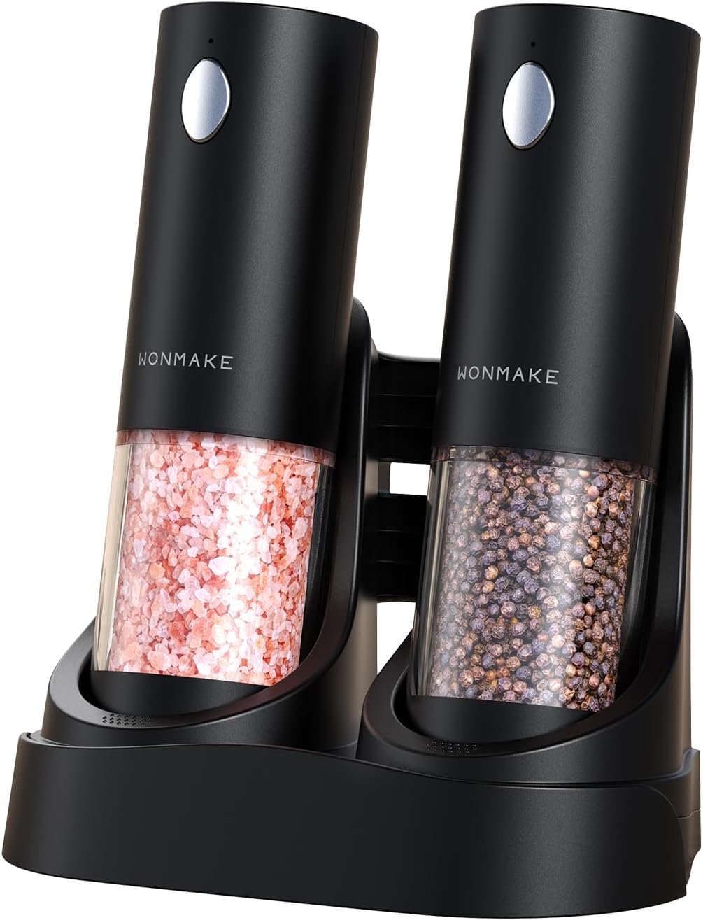 Electric Salt and Pepper Grinder Set – Automatic Refillable Salt and Pepper Grinders with Charging Base & LED Light, Adjustable Coarseness, One-handed Easy Operation, Ideal Kitchen Gadget