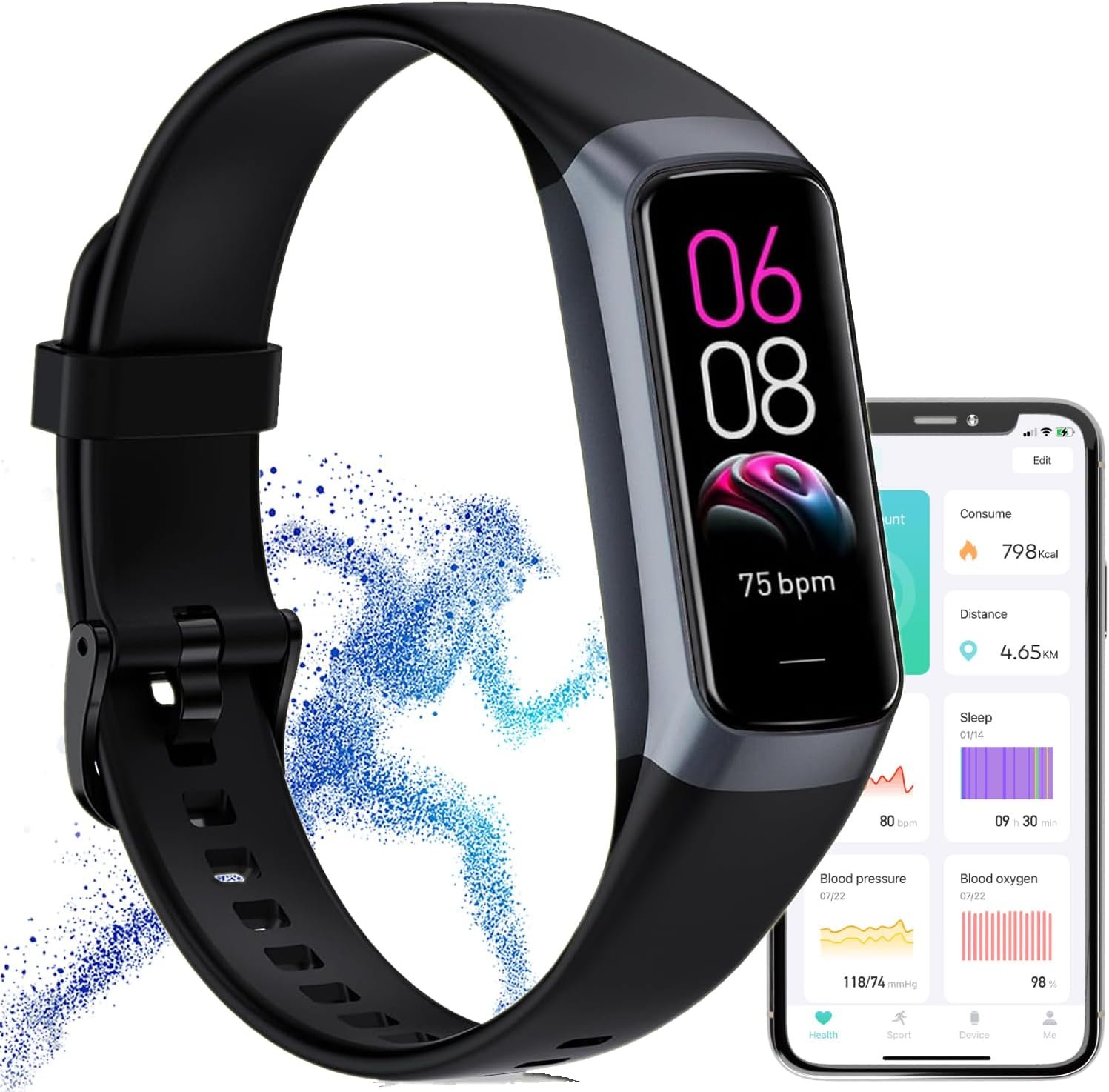 Fitness Tracker,2025 Smart Watch with Blood Pressure Heart Rate & Sleep Monitor IP67 Waterproof Step Calorie Counter Pedometer Fitness Activity Watch Health Watch for Android iOS Phone Men Women