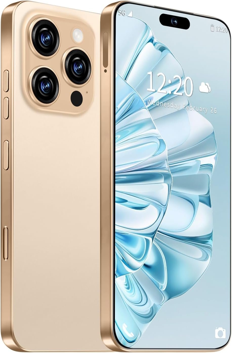 I16 PROMAX Unlocked Phone, 6.99inch Cell Phone with Android 13 12GB+512GB 7000mAh Long Battery Life, HD Screen Smartphone with Dual SIM, Fingerprint Lock, Face ID, Photos 5G Phone (Gold)