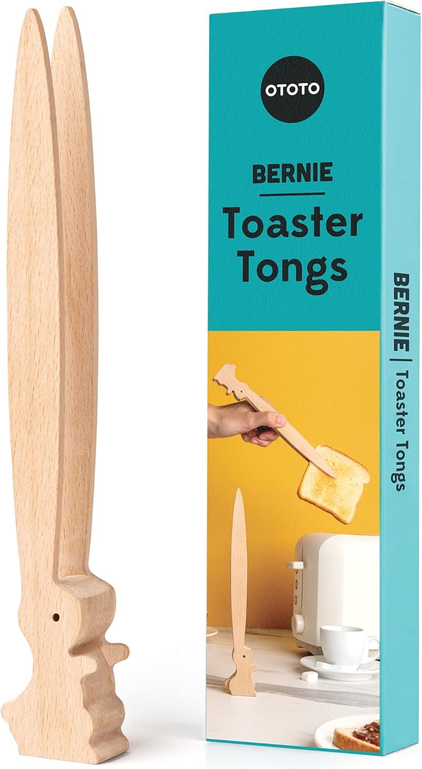 OTOTO Bernie Bunny Toaster Tongs – Rabbit Toast Tongs, Wooden Tongs for Toaster, Wooden Toaster Tongs – Multipurpose Mini Tongs for Appetizers, Wood Utensils & Cute Kitchen Gadgets