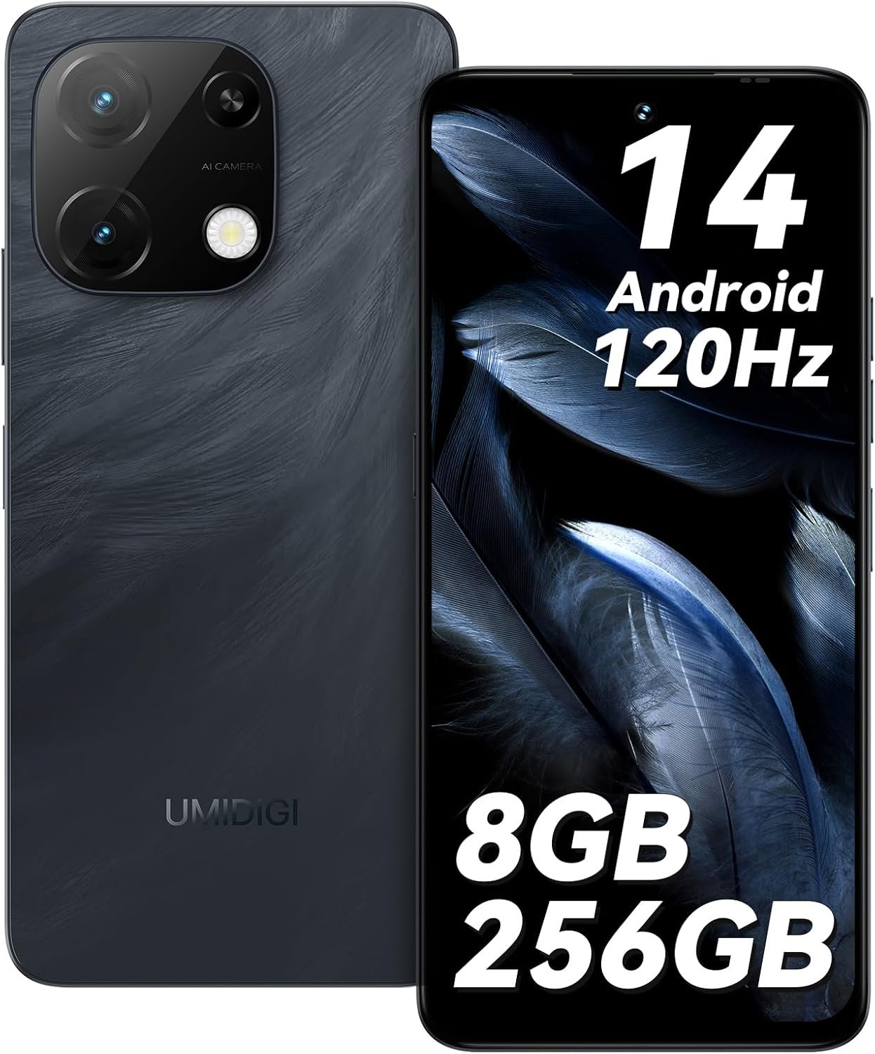 UMIDIGI Note 100A Cell Phone, 8(4+4)+256GB/1TB TF, 6.8″ HD+ 120Hz Display Phones, Android 14 Unlocked Smartphone, 5000mAh Battery Andriod Phone, AI Face & Fingerprint Unlock, 4G Dual SIM, GPS,OTG