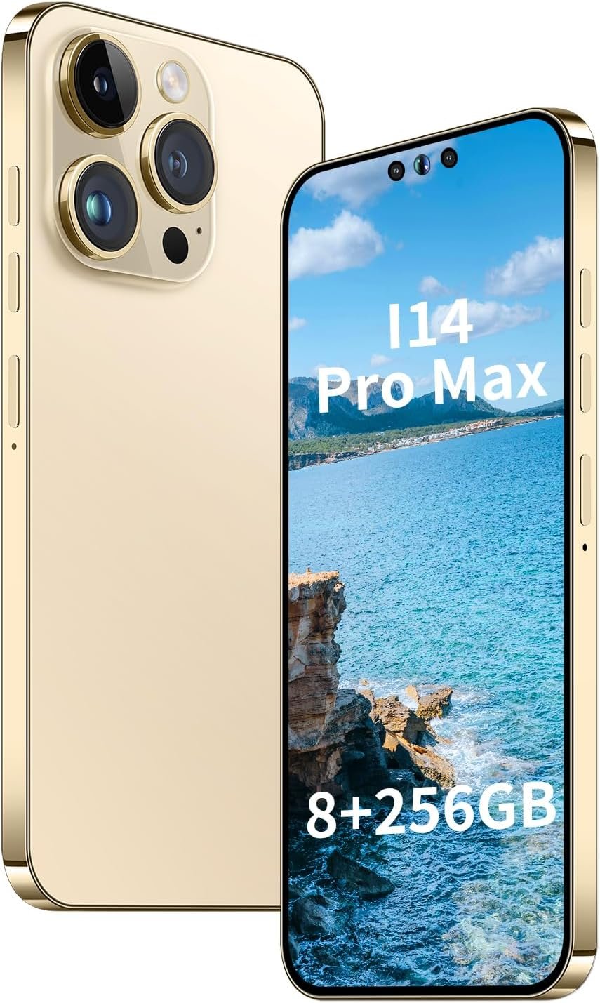 Unlocked Phone A14 PROMAX Smartphone 8GB+256GB Cell Phone 24MP+50MP Camera Pixels 6800mAh Battery for Extended Standby 6.7 inch HD Screen Mobile Phone 5G Dual SIM (Gold)