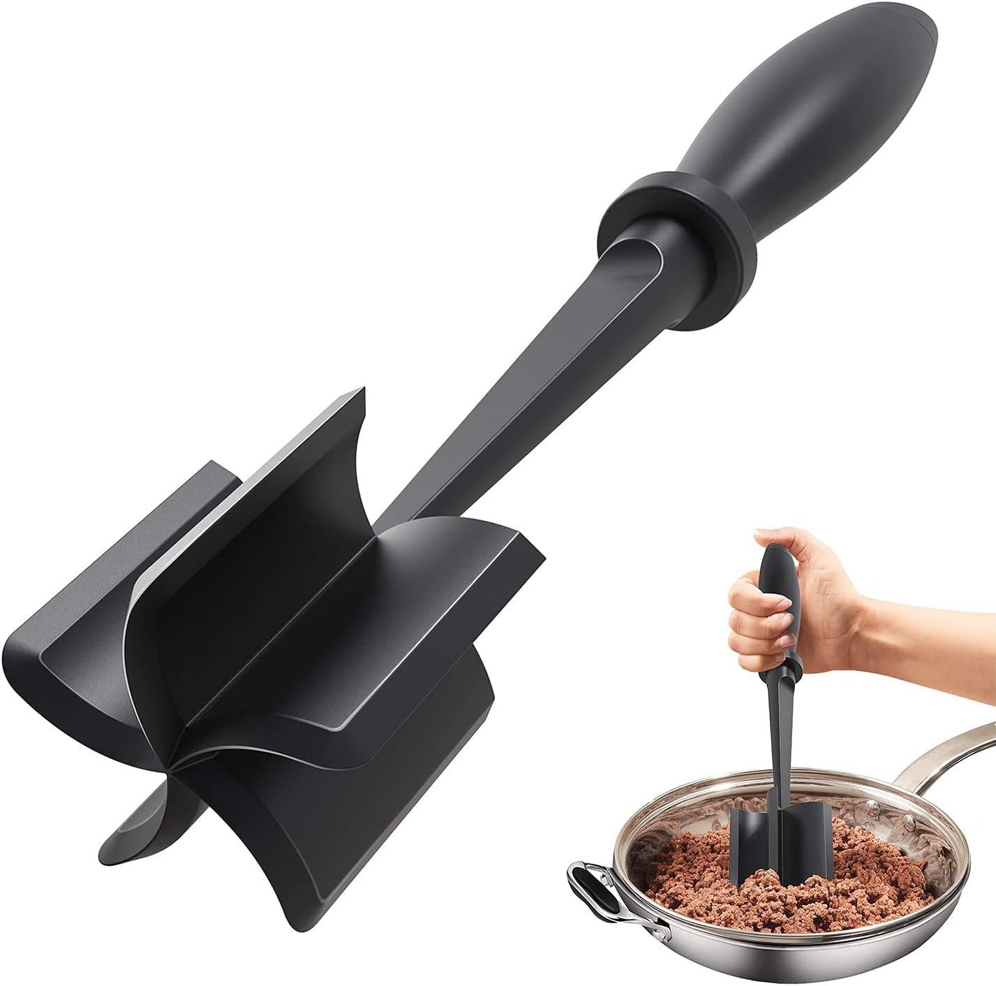 Upgrade Meat Chopper, Heat Resistant Meat Masher for Hamburger Meat, Ground Beef Smasher, Nylon Hamburger Chopper Utensil, Ground Meat Chopper, Non Stick Mix Chopper, Mix and Chop Potato Masher Tool