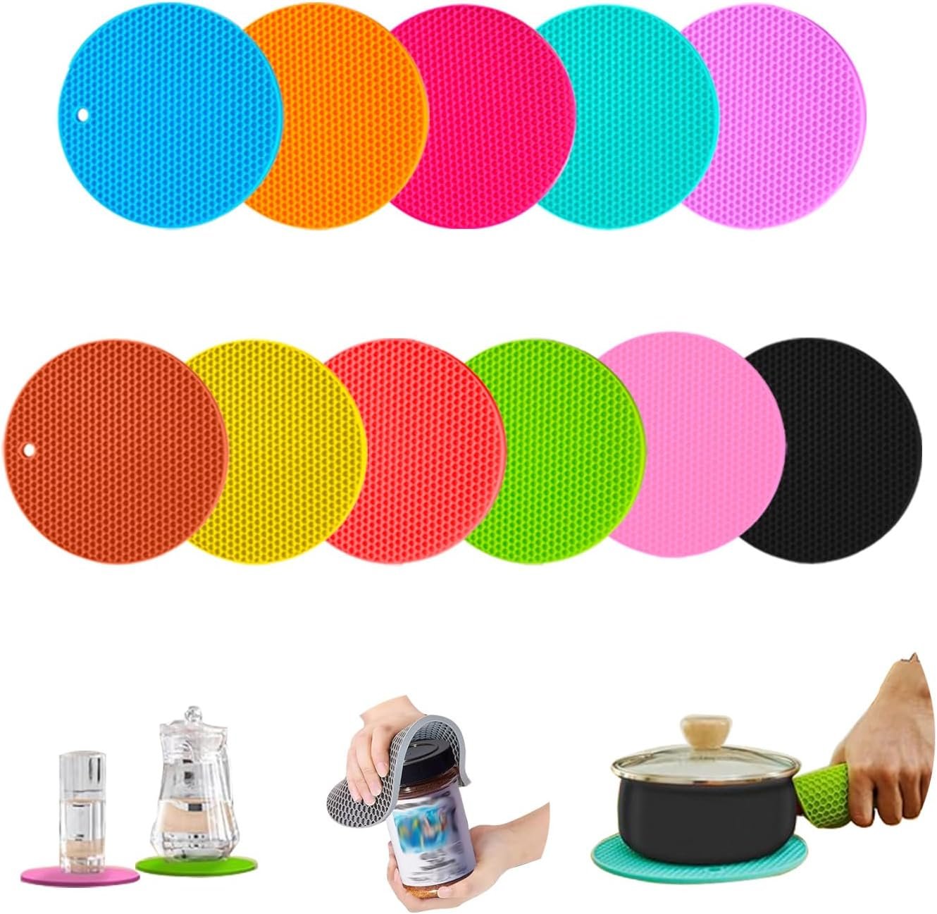 11pcs Jar Opener Gripper Pads,Multi-Function Silicone Bottle Opener for Seniors with Arthritis Weak Hands Lid Cap Gripper Pads Kitchen Coasters Gadgets