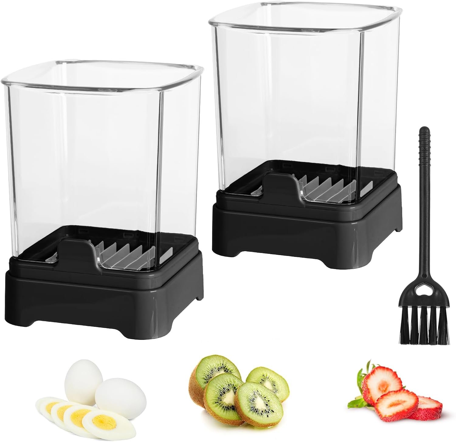 2 Pack Fruit & Veggie Slicer Cup – Removable Blades & Food Push Plate – Strawberry, Banana, Egg & Grape Cutter – Safe & Portable Kitchen Slicing Tool for Easy Food Prep (Black)