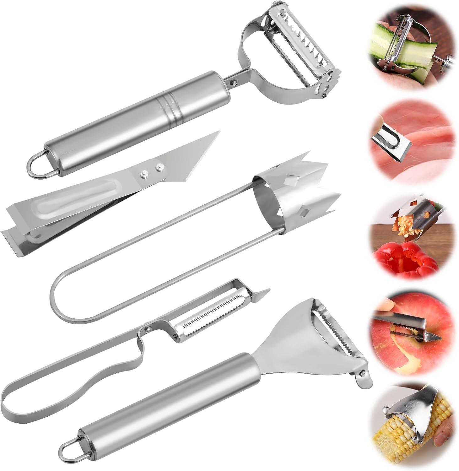 5-piece stainless steel kitchen fruit and vegetable peeler set; with corn peeler; 2025 new fruit and vegetable corer kitchen gadgets suitable for all kinds of fruits and vegetables