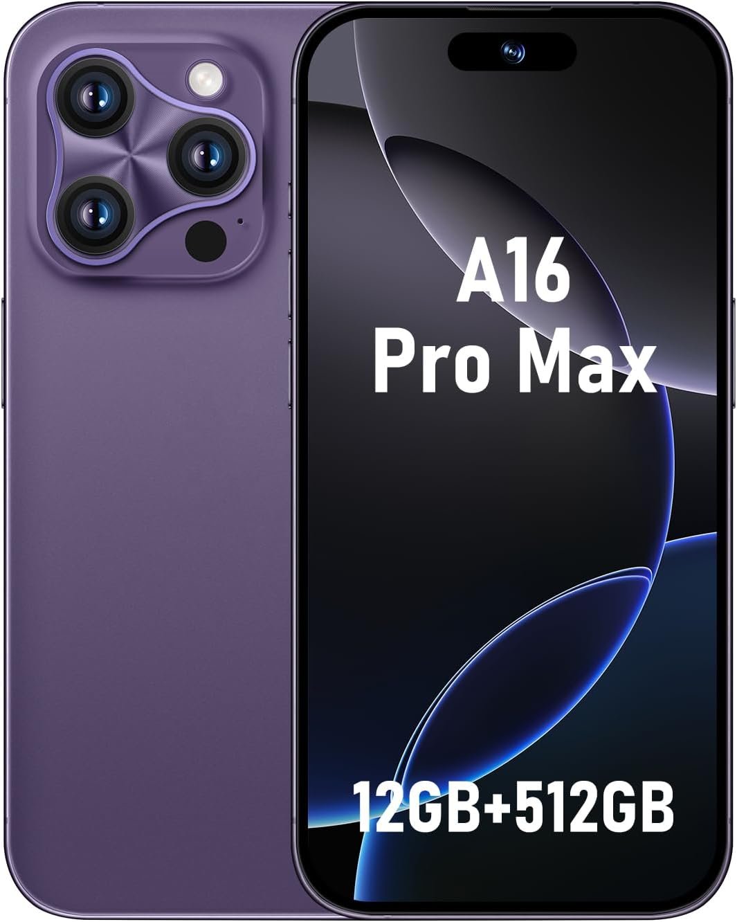 A16 pro max Unlocked Cell Phones,5G Smartphone,Android 13 Cell Phones,Snapdragon 8Gen2 6.8″ HD Screen 48MP+108MP 6800mAh,Support Dual SIM|Fingerprint Lock|GPS|Face ID (Violet)