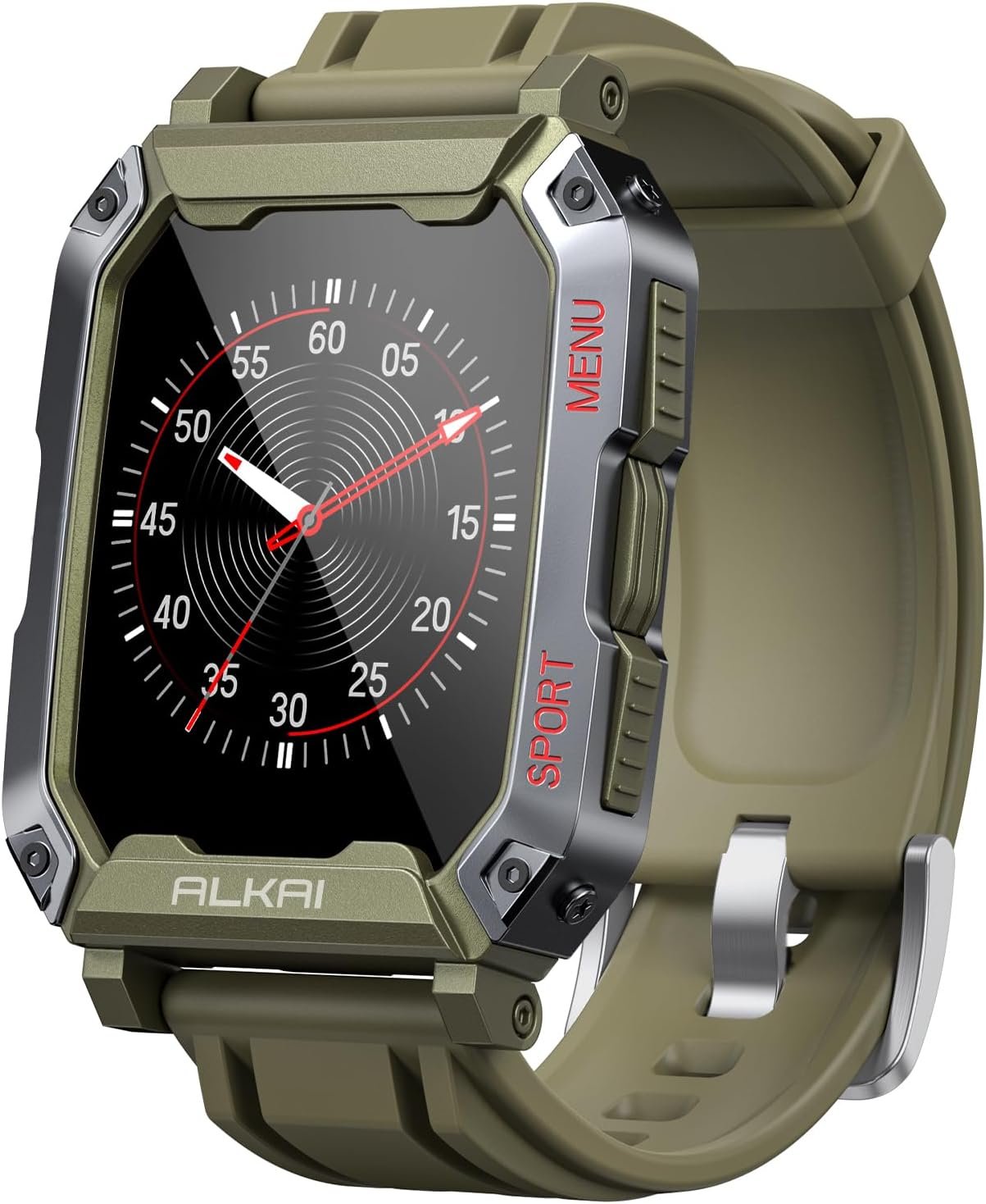 ALKAI Smart Watch Rugged and Military with 5ATM Waterproof Bluetooth Call(Answer/Dial Calls) AI Voice Assistant, Long-Lasting Battery Life, Multiple Sports Tracking, Health Monitoring