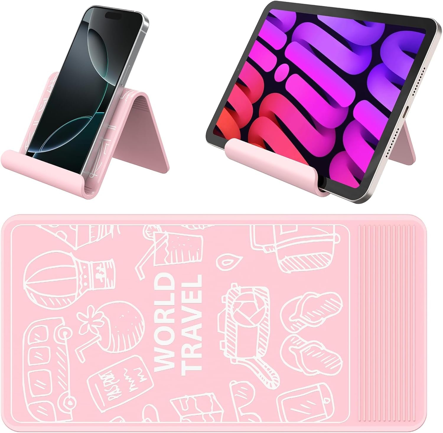 Airplane Phone Holder Mount, Travel Essentials Flexible Phone Holder, Airplane Tablet Holder for Flying, Desk, Compatible with iPhone, Smartphone, Tablet, Pink