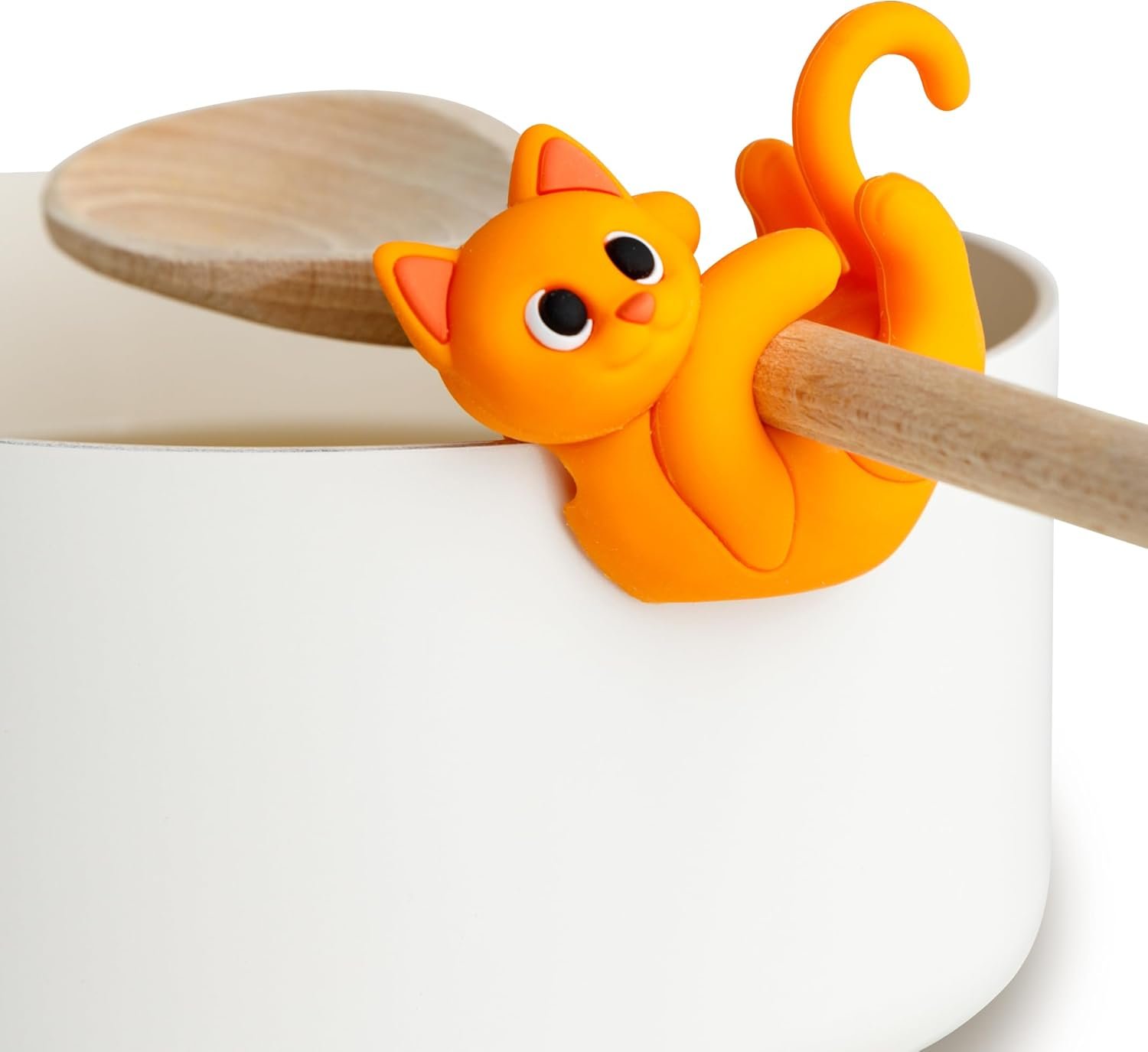 Cat Funny Spoon Rest Silicone Utensil Rest – Pot Spoon Holder-Food Grade Silicone Utensil Holder Kitchen Gadget – Fun, Cute & Silly Orange Cat Design